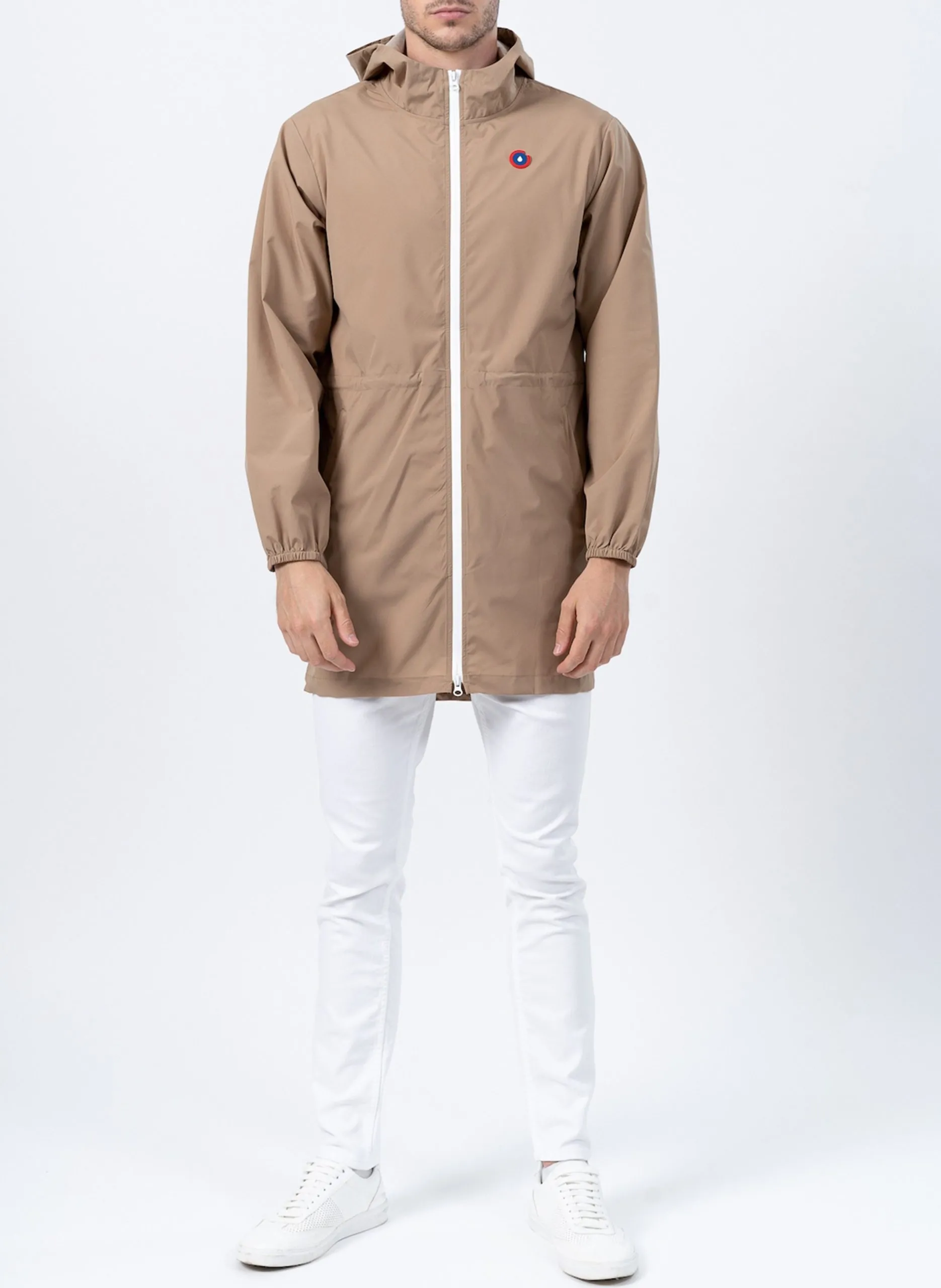 Langer faltbarer Regenmantel mit Kapuze Beige AMELOT