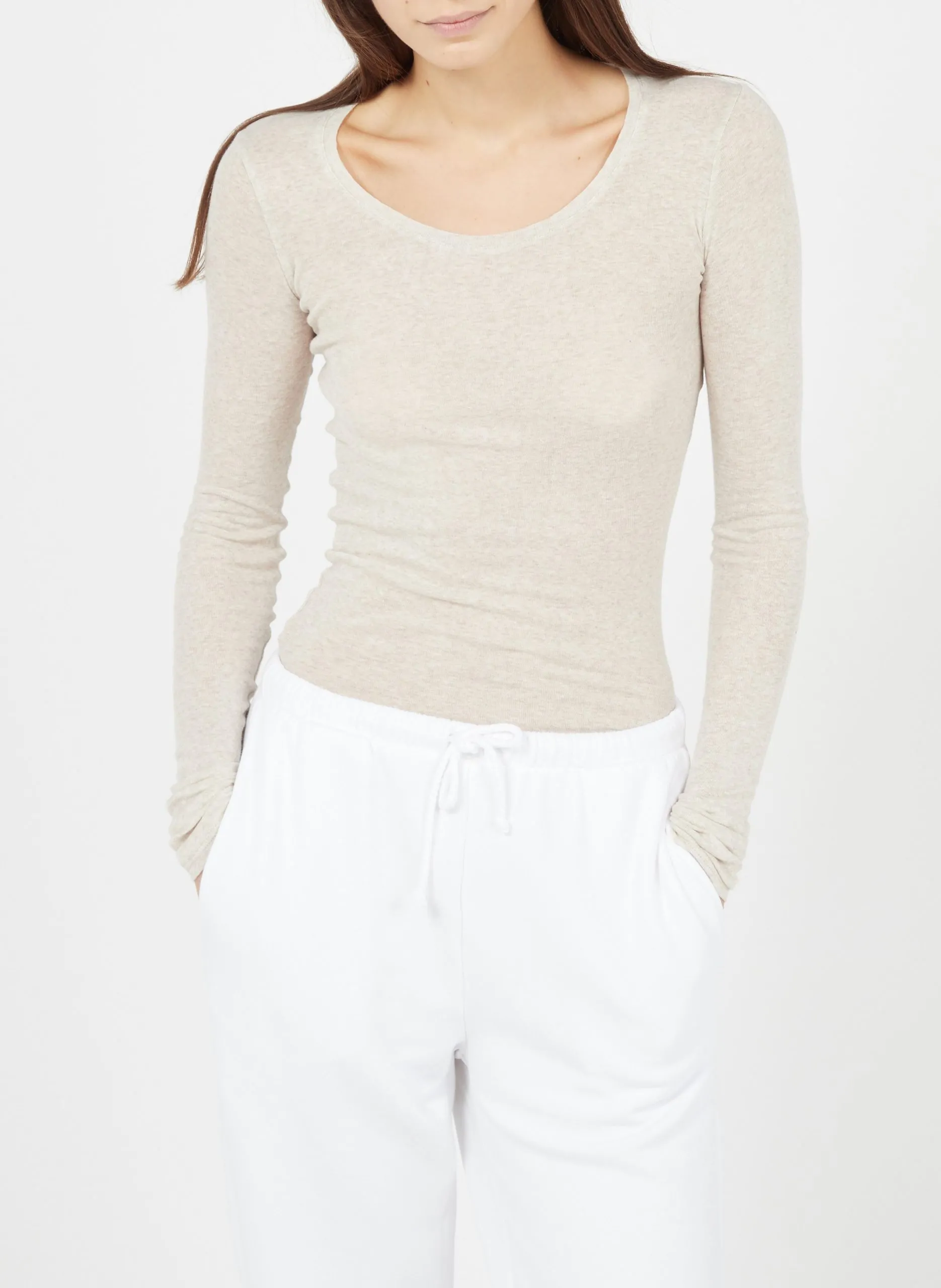 Figurbetontes Rundhals-T-Shirt aus Baumwolle Beige MASSACHUSETTS