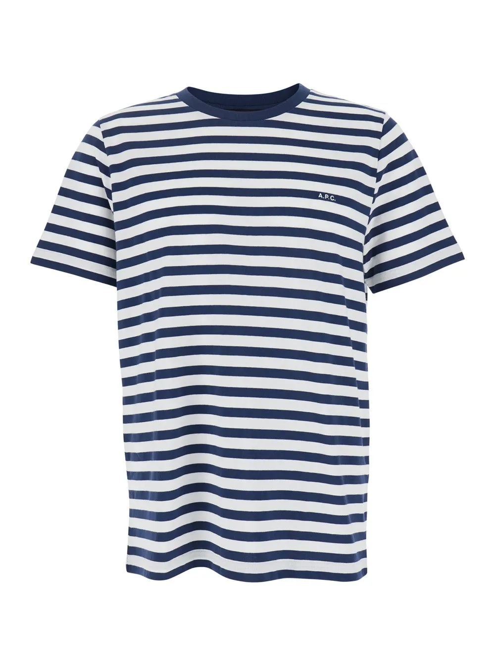 Blaues T-Shirt mit gestreiftem Motiv und Logostickerei auf der Vorderseite aus Baumwolle Herren