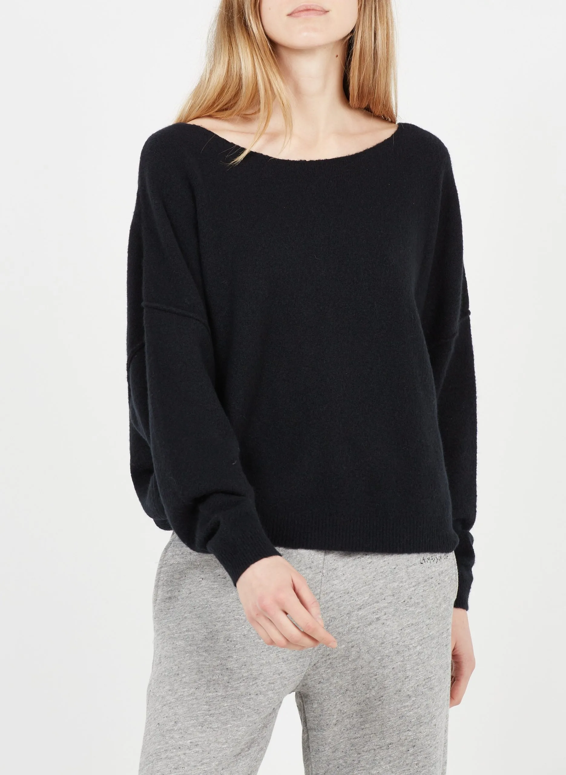 Wollmix-Pullover mit U-Boot-Ausschnitt Schwarz DAMSVILLE