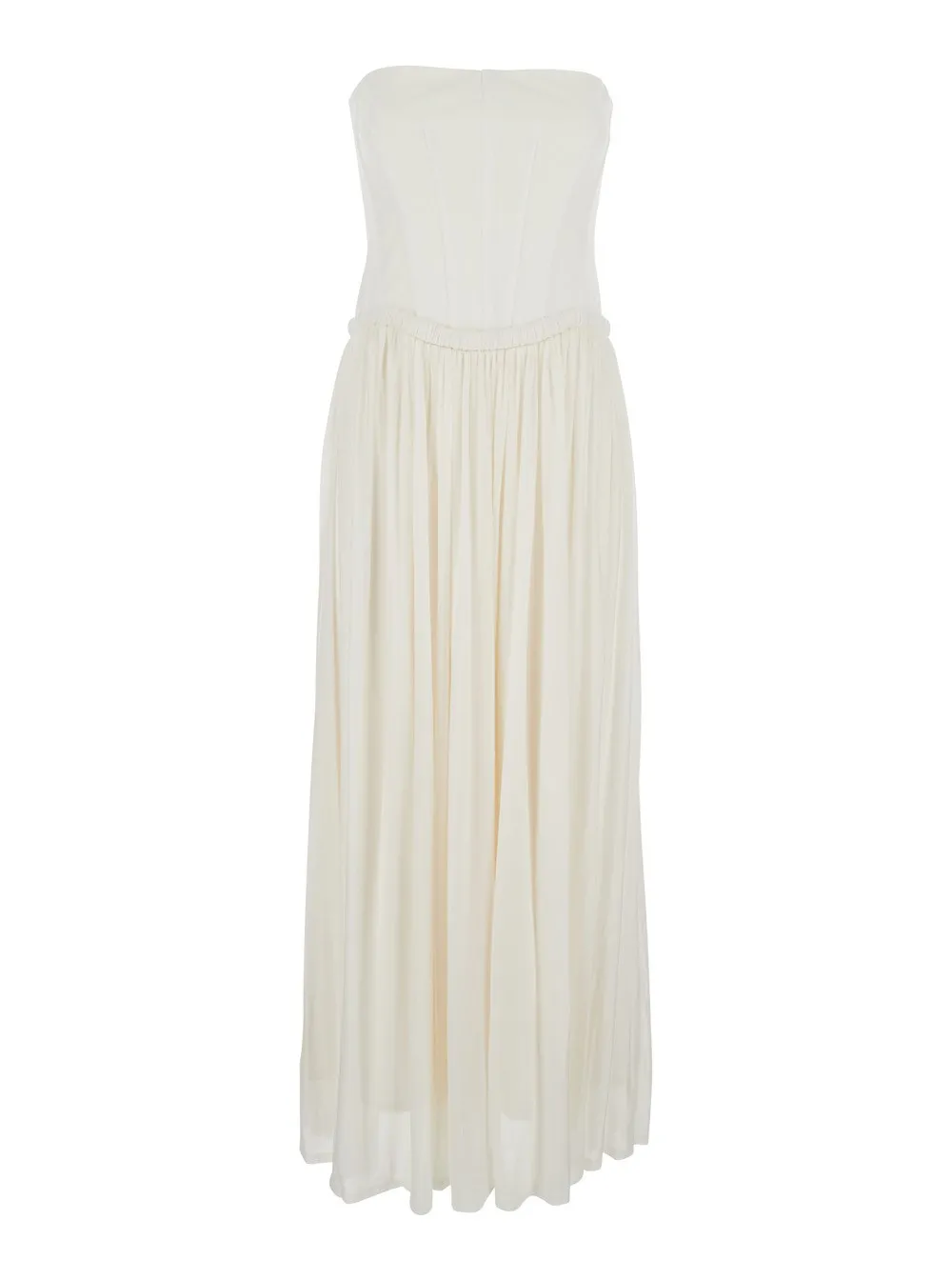 Weißes schulterfreies Bustier-Kleid "Adalys" aus technischem Stoff Damen