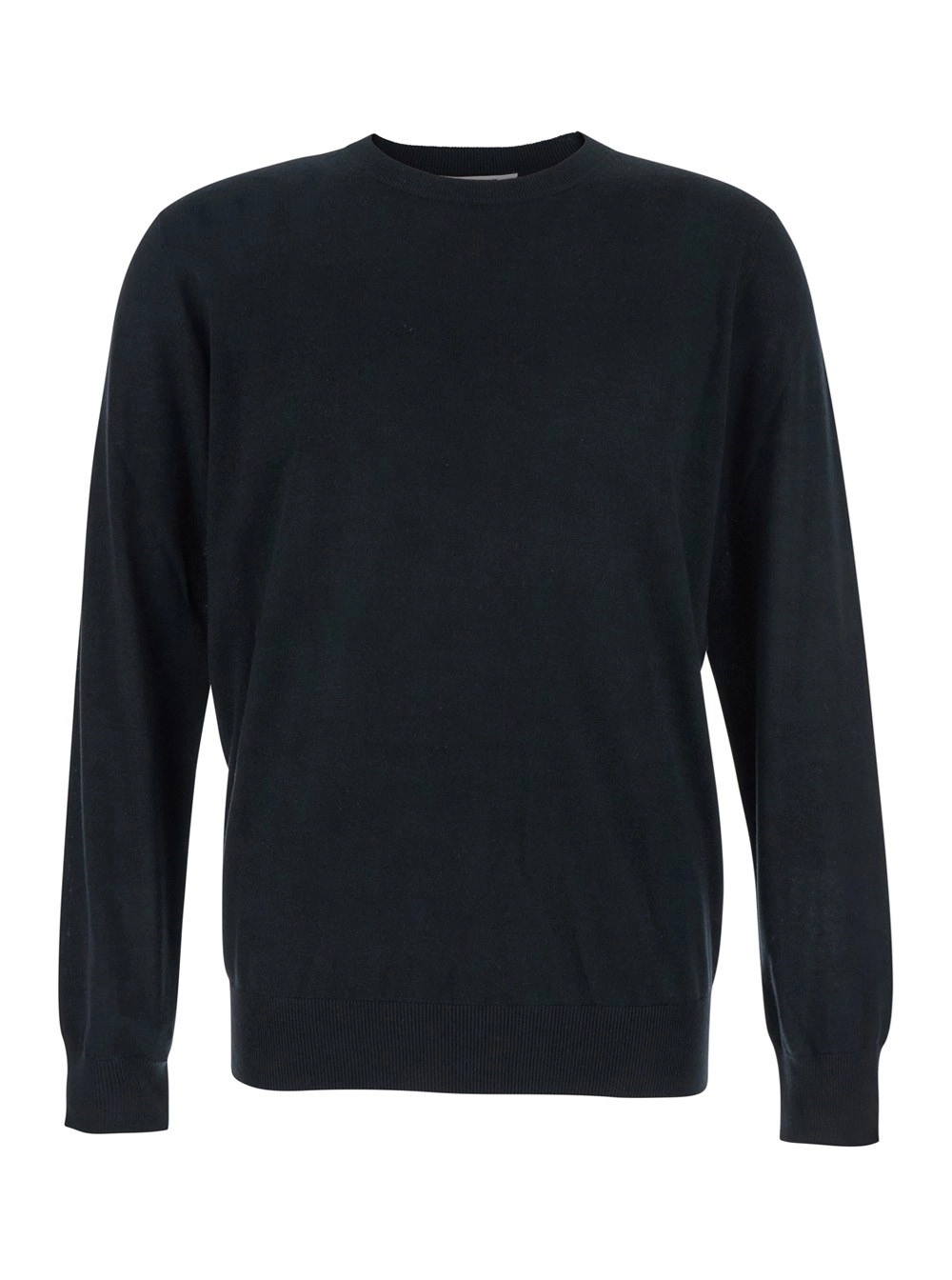 Wollpullover für Herren in Schwarz mit Rundhalsausschnitt und Rippenbündchen