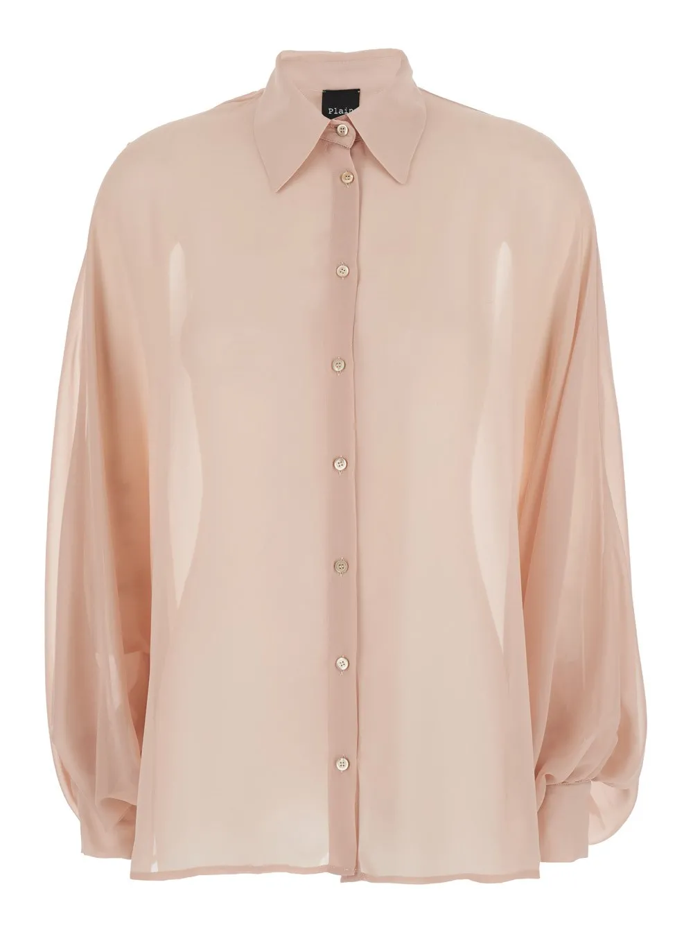 Rosa Oversize-Bluse mit klassischem Kragen und durchsichtigem Design aus Stoff Damen