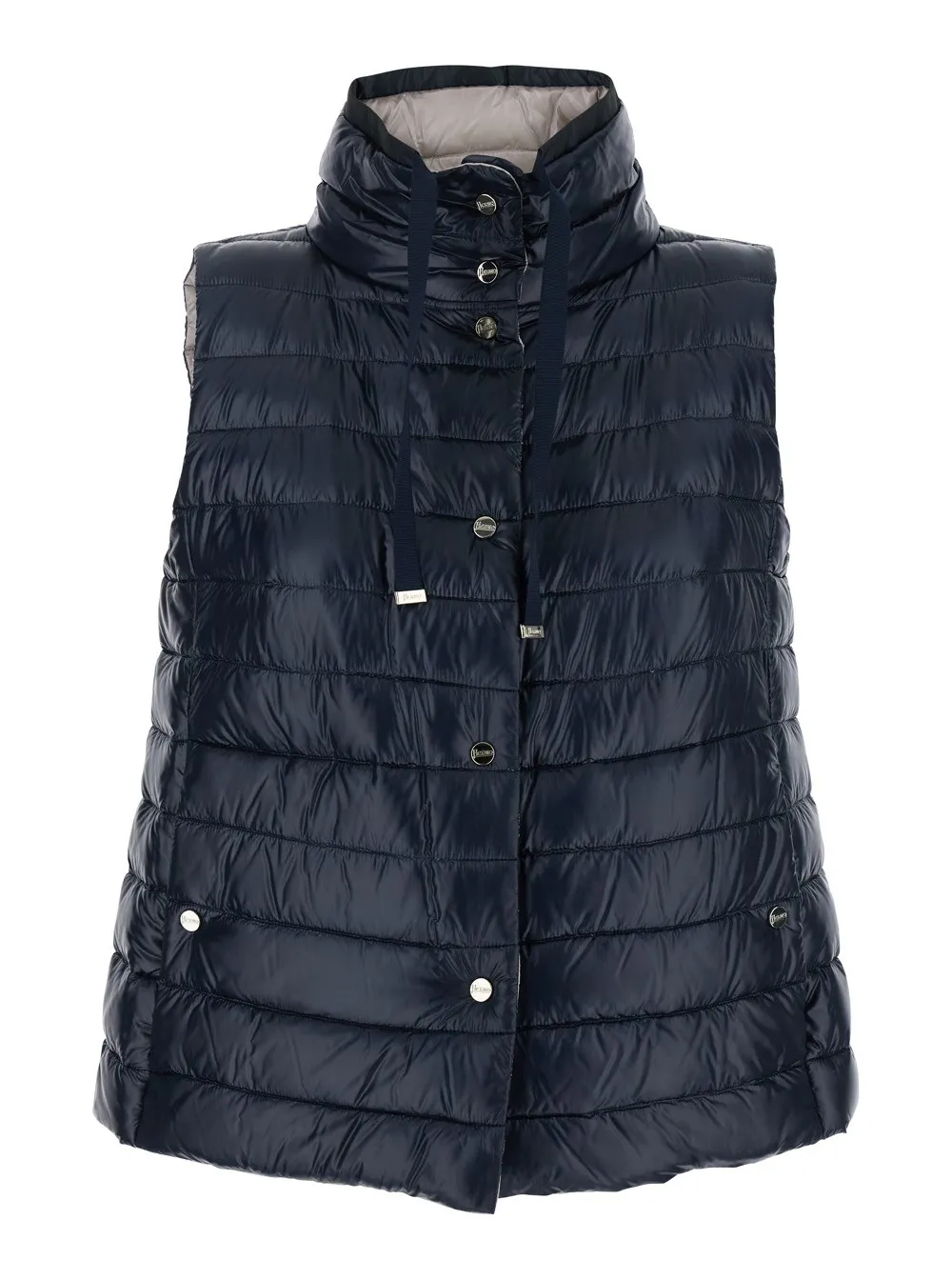 Blaue Weste mit Stehkragen und Knöpfen mit Logo aus technischem Stoff Damen