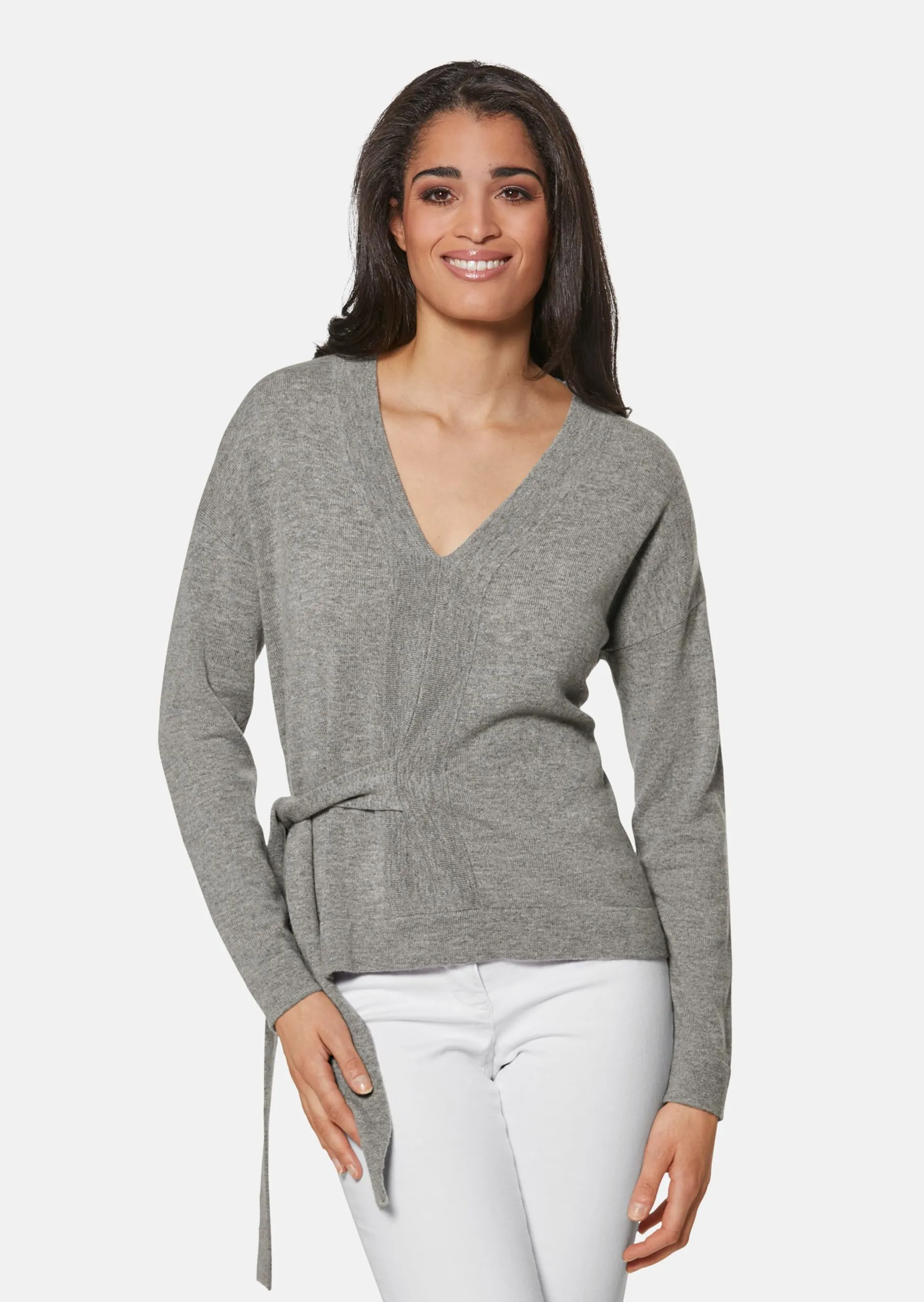 V-Pullover mit Bindeband