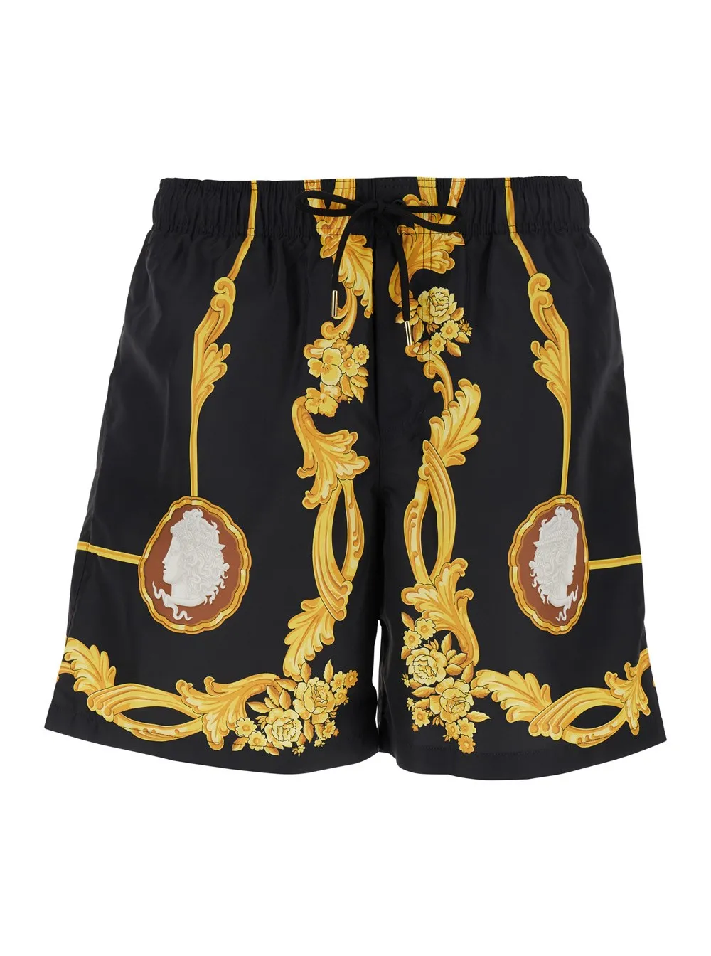 Schwarzer Badeanzug mit All-Over-Kamee-Druck aus technischem Stoff Herren