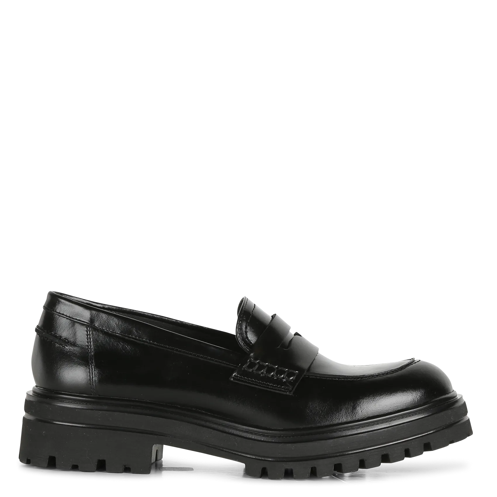 Leder-Mokassins mit Profilsohle Schwarz ALFI