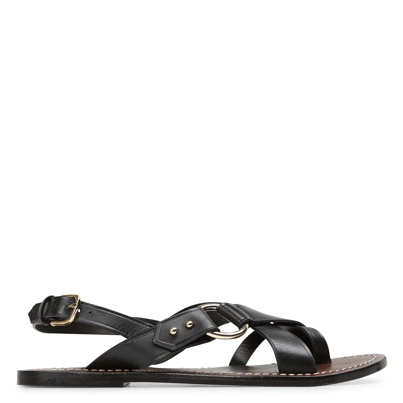 Flache Ledersandalen Schwarz
