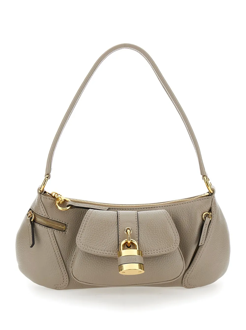 Umhängetasche "The 99" für Damen aus gehämmertem Leder in Grau mit Vorhängeschloss