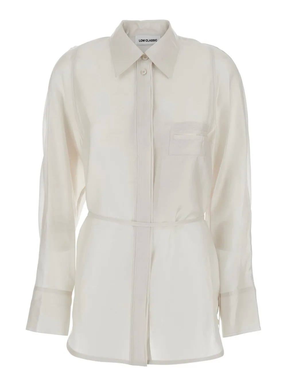 Weißes Hemd mit klassischem Kragen und hinterem Riemen aus technischem Stoff Damen