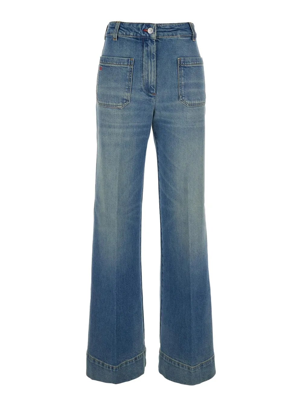 Jeans "Alina" für Damen aus Denim in Blau mit Gürtelschlaufen und Logo-Stickerei auf der Tasche