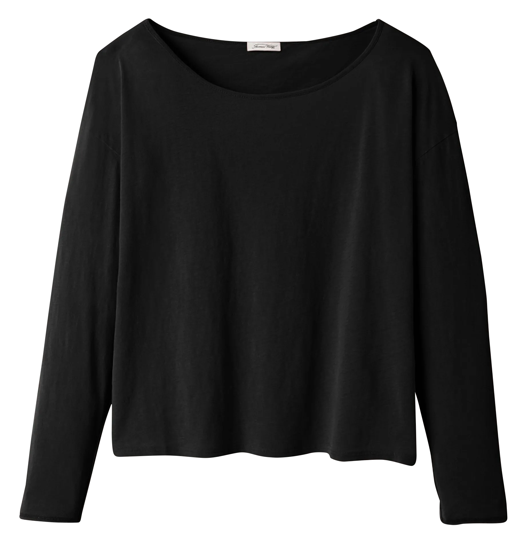 Weites Baumwoll-T-Shirt mit U-Boot-Ausschnitt Schwarz AKSUN