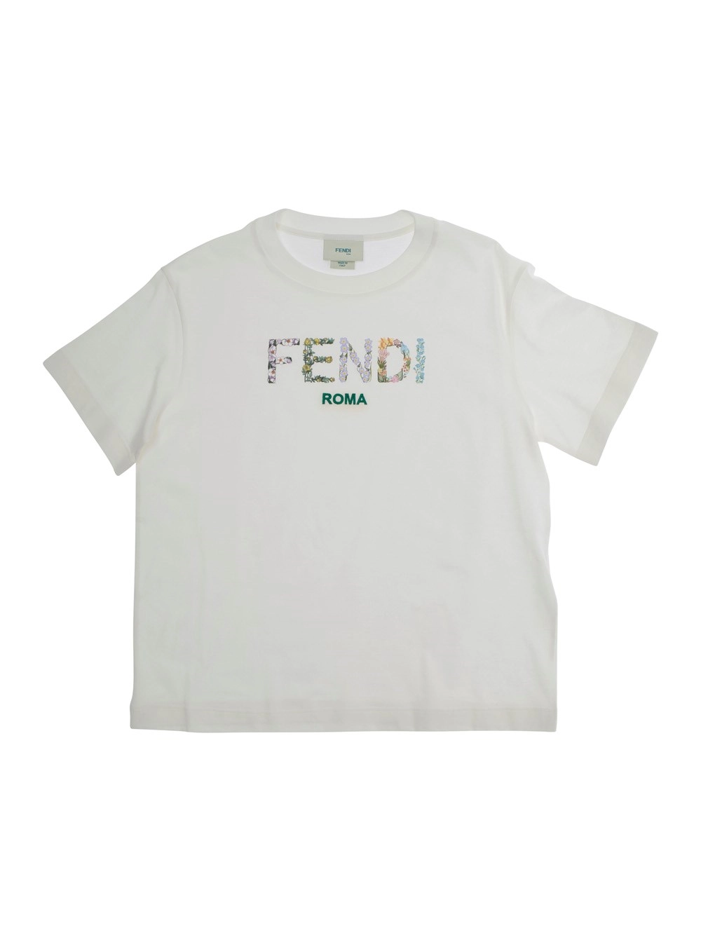 Weißes T-Shirt mit Rundhalsausschnitt und Logoschriftzug vorne aus Baumwolle Mädchen