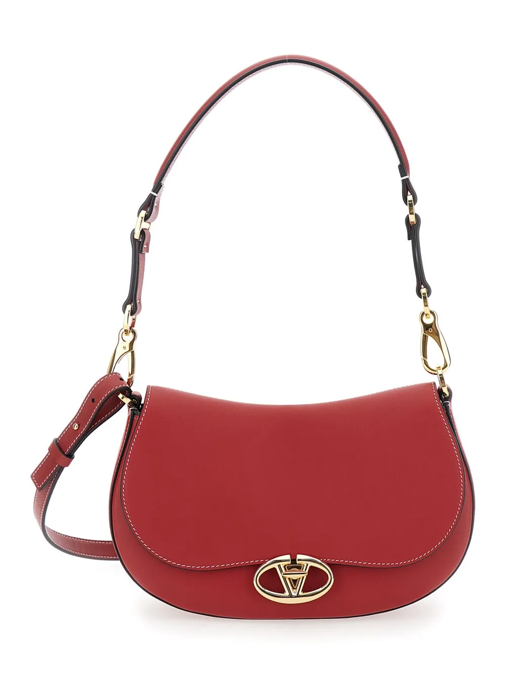 Umhängetasche "Ovhal Small" für Damen aus Leder in Rot mit VLogo-Signatur
