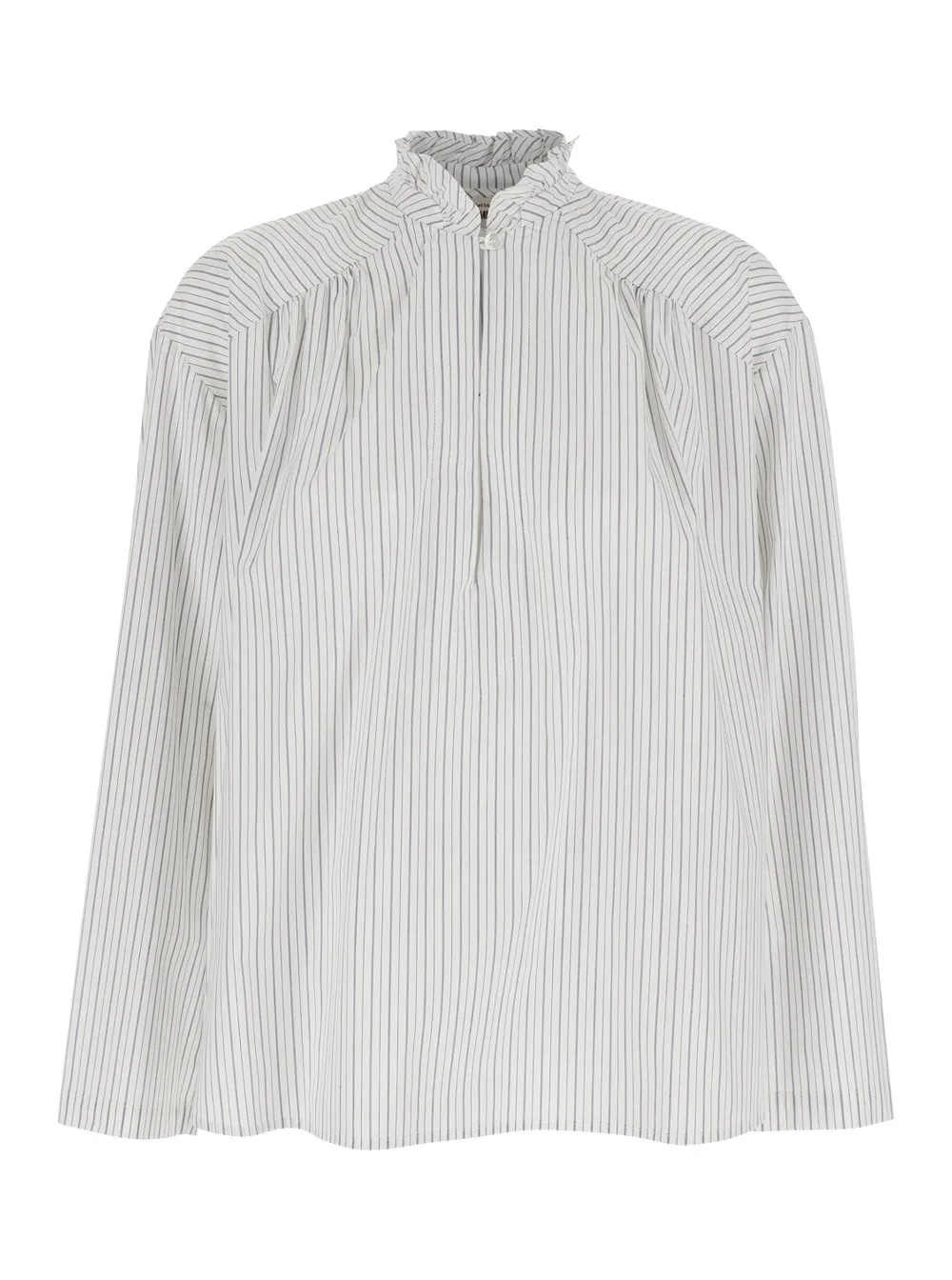Weißes Hemd "Fabrizia" mit Streifenmotiv und Rüschenkragen aus Baumwollmischung Damen