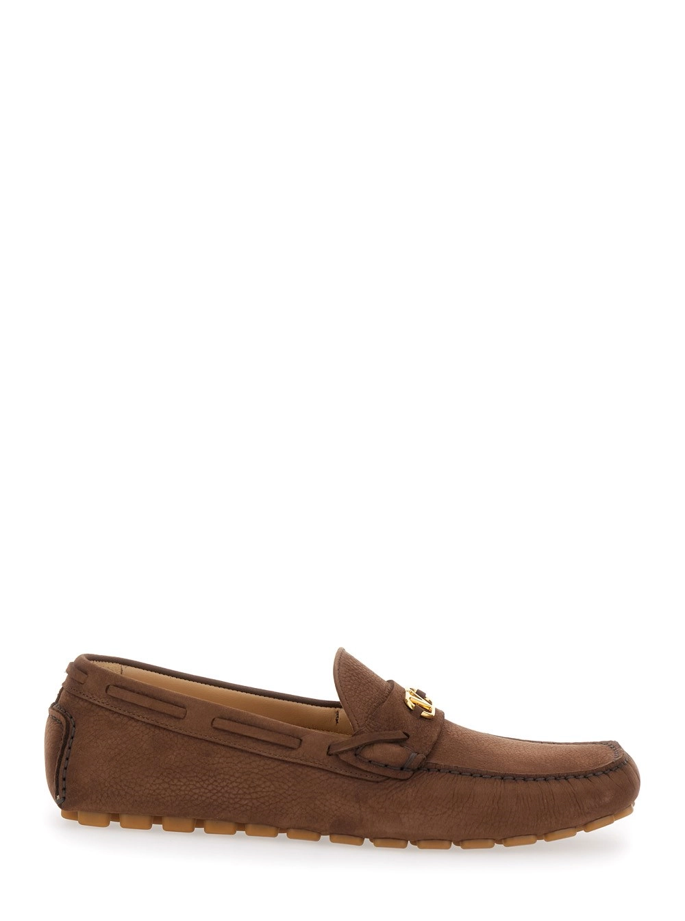 Braune Loafers mit runder Fußspitze und VLogo-Plakette aus Wildleder Herren