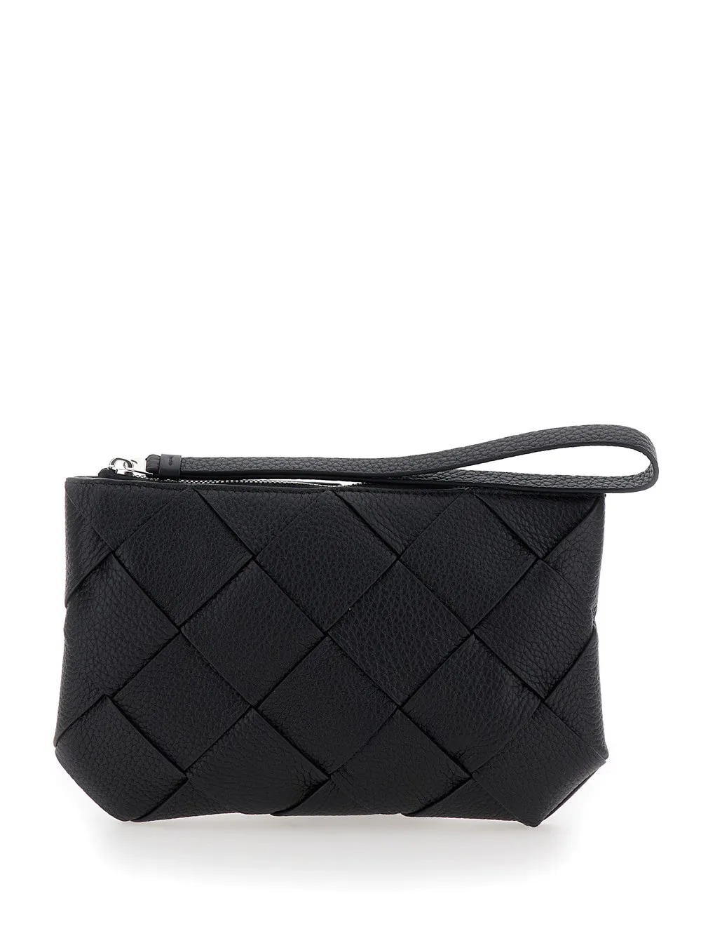 Schwarze Medium Clutch mit Intreccio-Motiv aus genarbtem Leder Herren