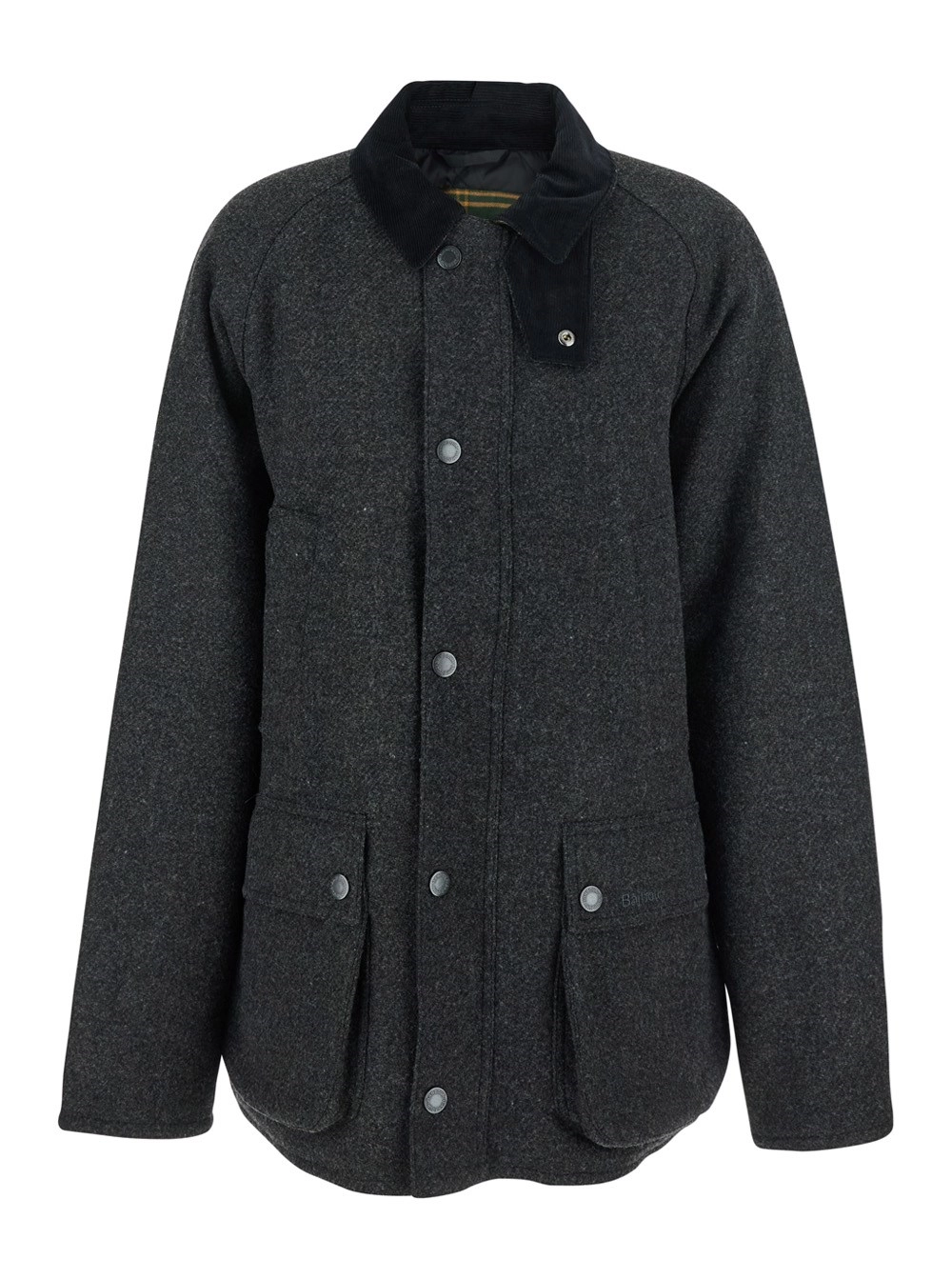 Graue Jacke mit klassischem Kragen und aufgesetzten Taschen aus Wolle Herren