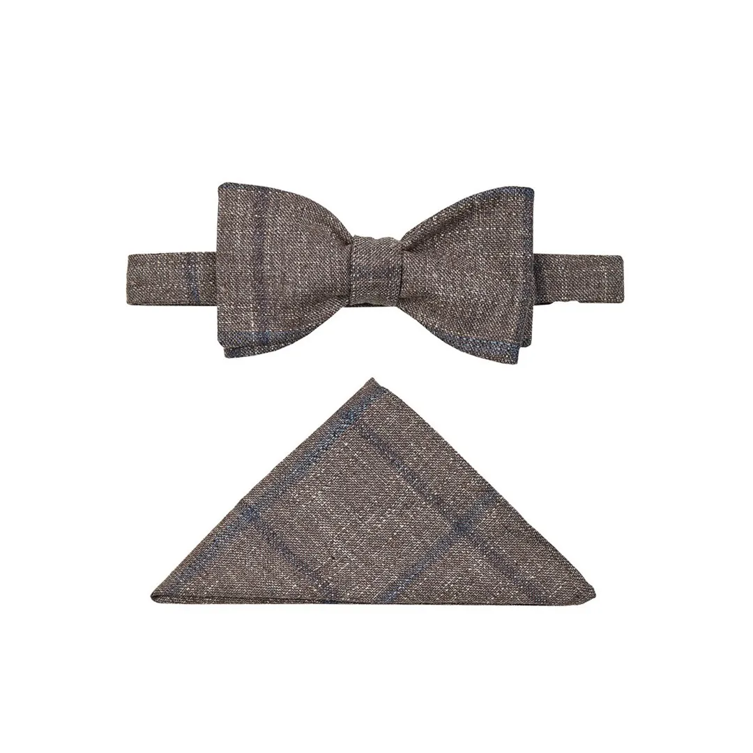 Wilvorst Herren Fliege Einstecktuch Set braun kariert 404202 0431 54