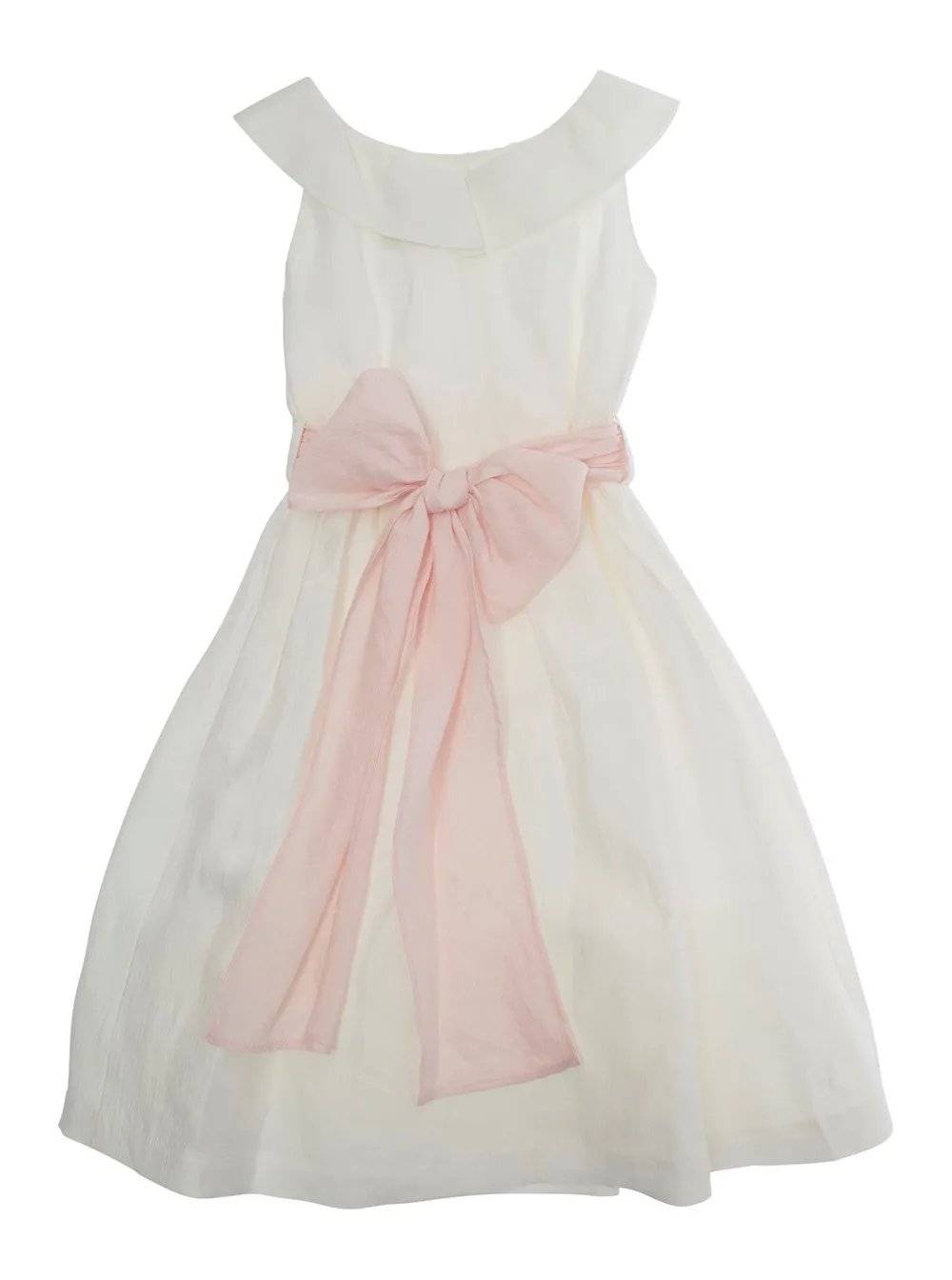 Ärmelloses Kleid für Mädchen aus Leinenmischung in Weiß mit Maxi-Schleife hinten