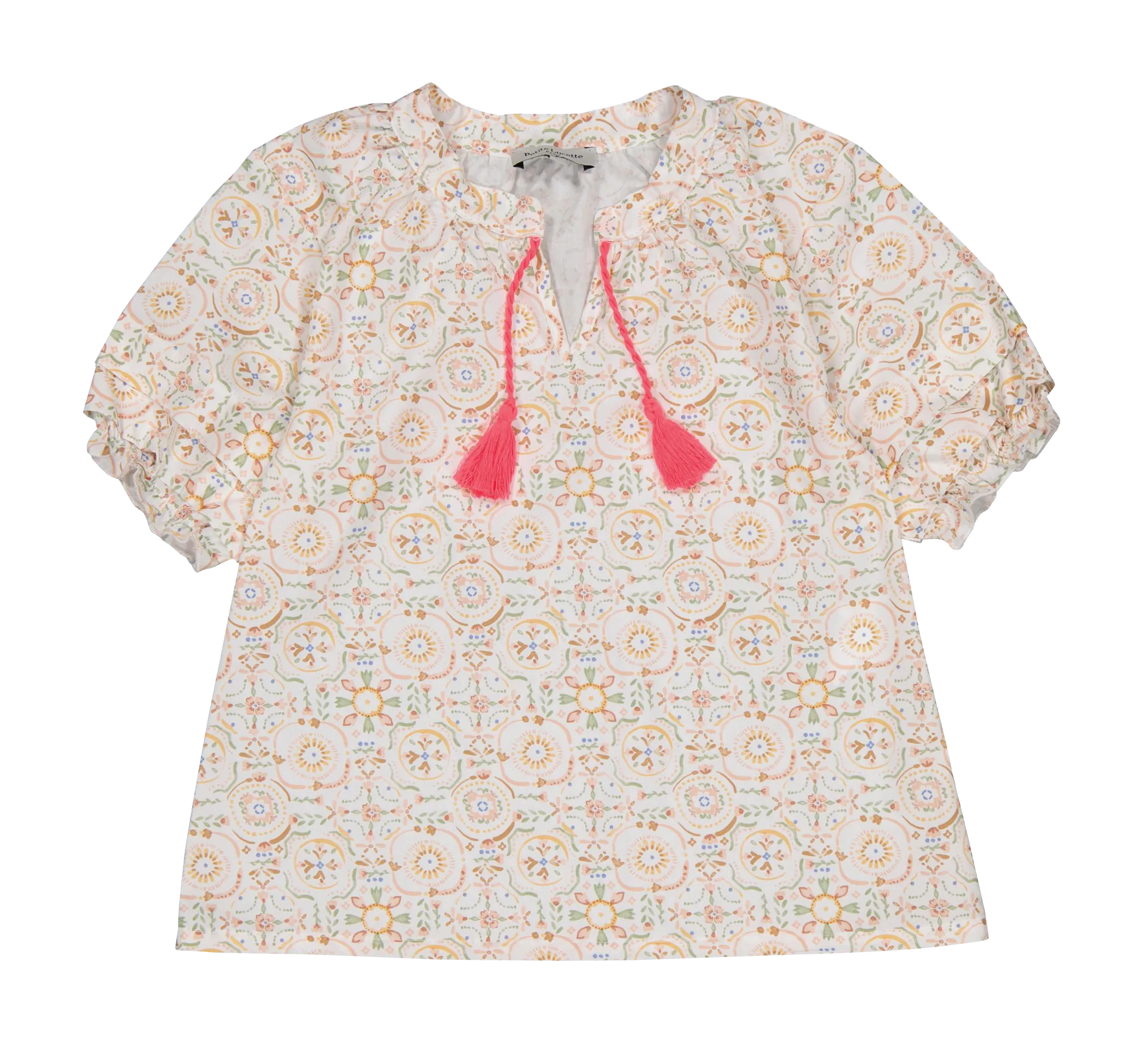 Henley-Bluse aus Bio-Baumwolle mit Print Beige CECILE