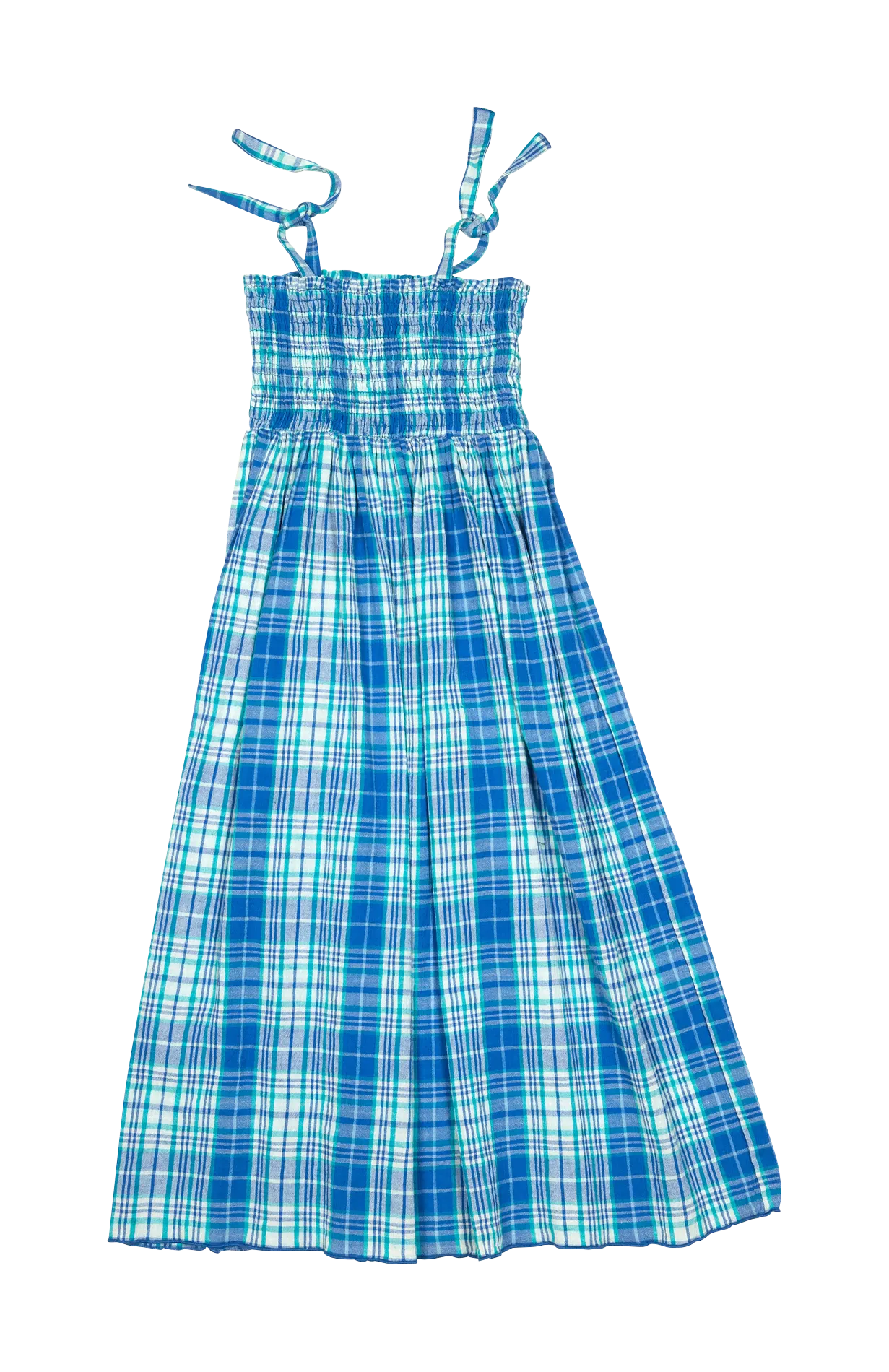 Kariertes Maxikleid mit Bustierkragen aus Baumwolle Blau AMBER