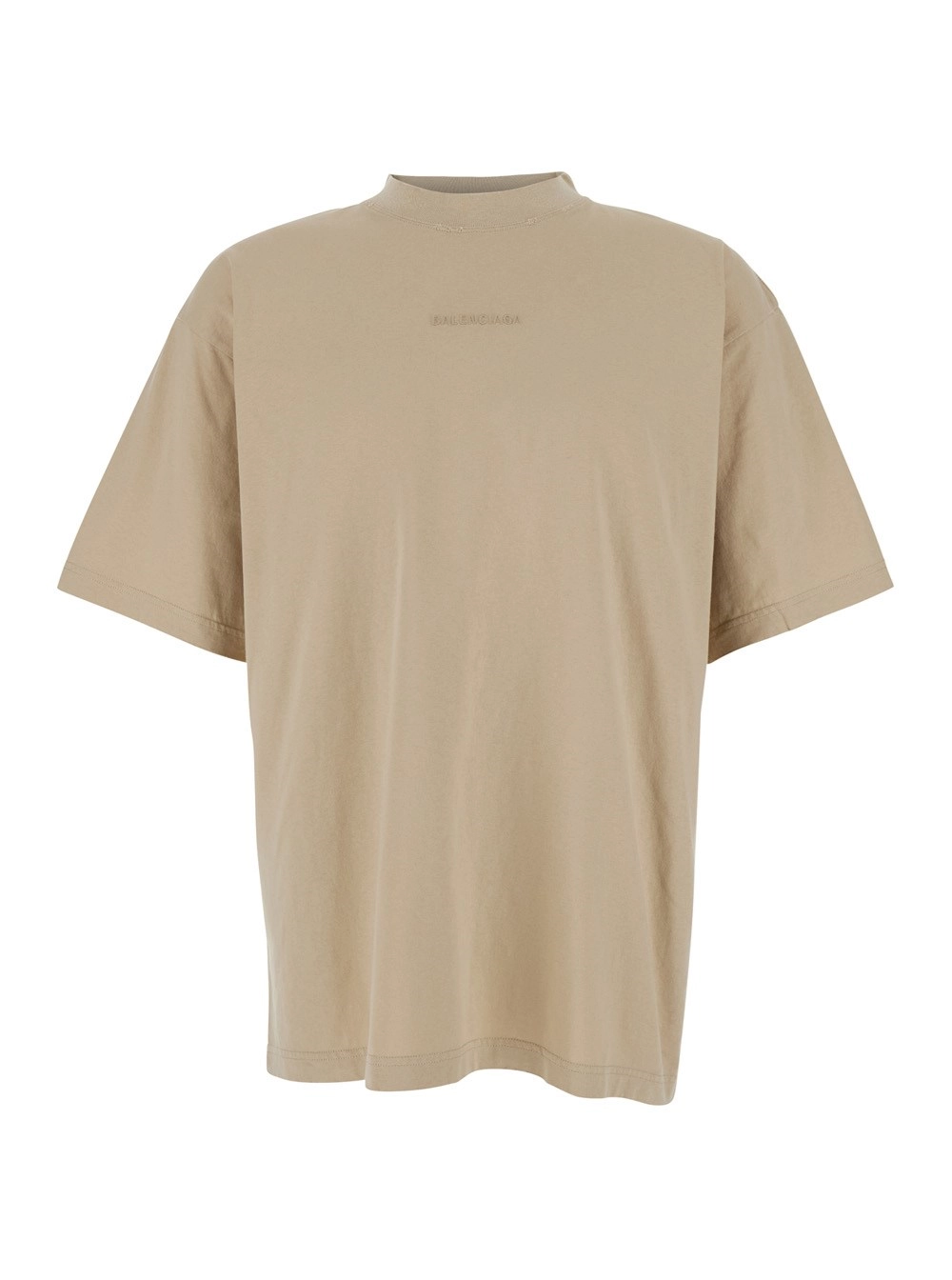 Beigefarbenes T-Shirt mit Rundhalsausschnitt und Logoschriftzug vorne und hinten aus Baumwolle Herren