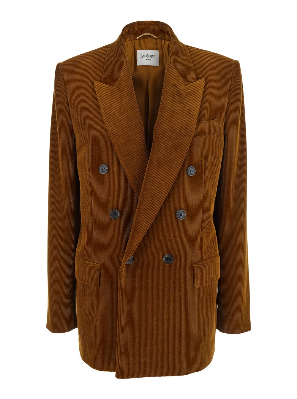 Braune zweireihige Jacke mit gekerbten Revers und aus Cord Damen