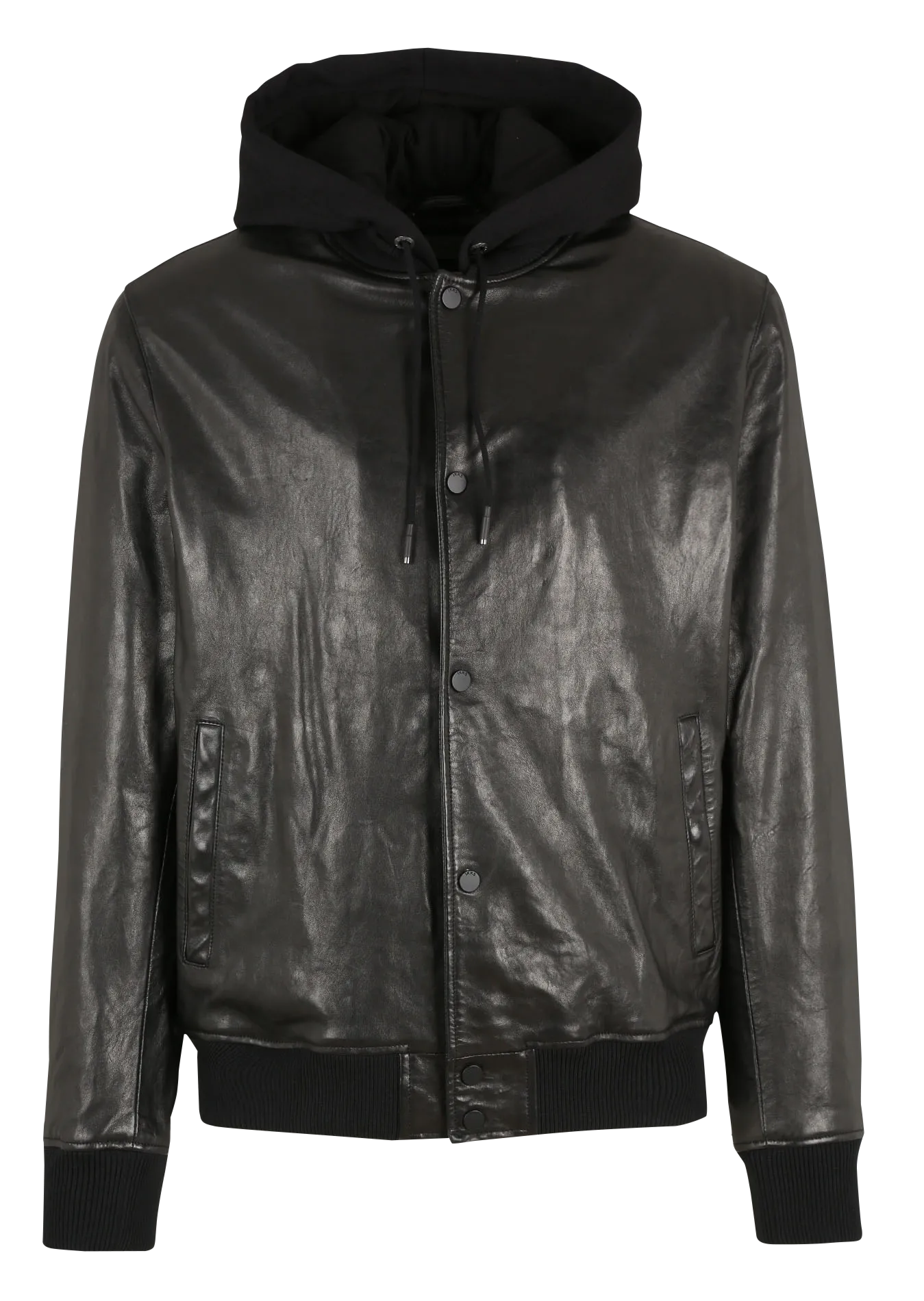 Lederjacke mit Kapuze Schwarz