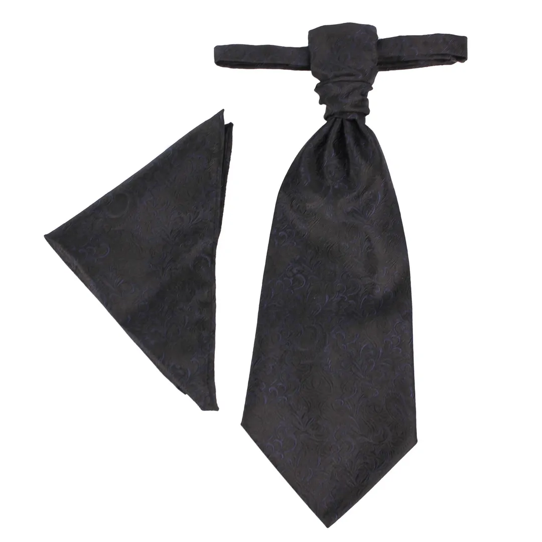 Wilvorst Plastron Einstecktuch Set schwarz blau Floral 437204 0622 030