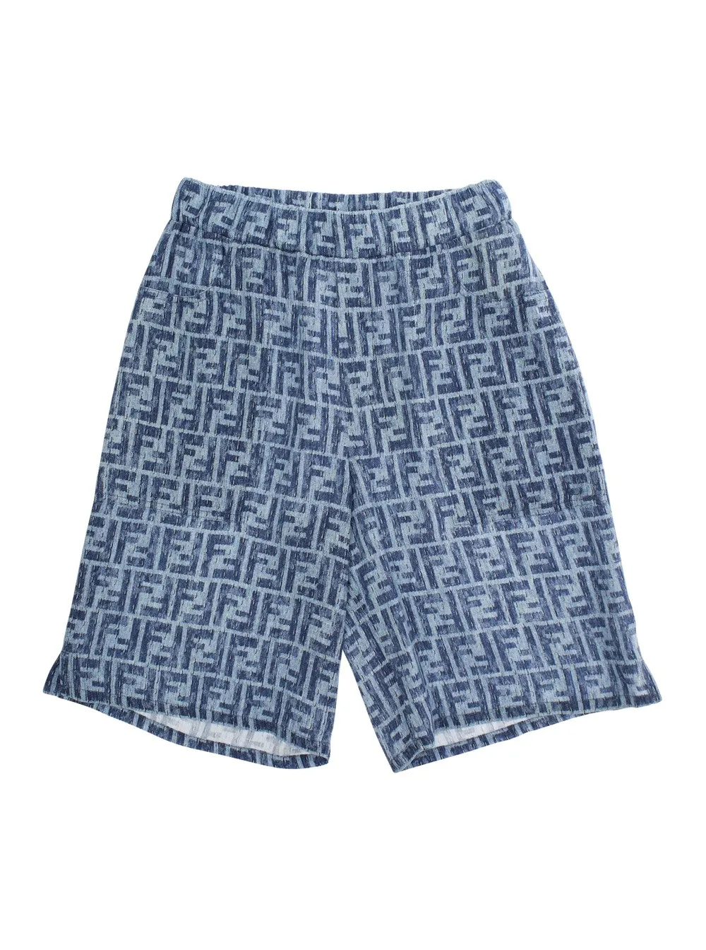 Bermuda-Hose für Jungen aus Leinen in Blau mit Elastikbund und All-over FF-Logodruck