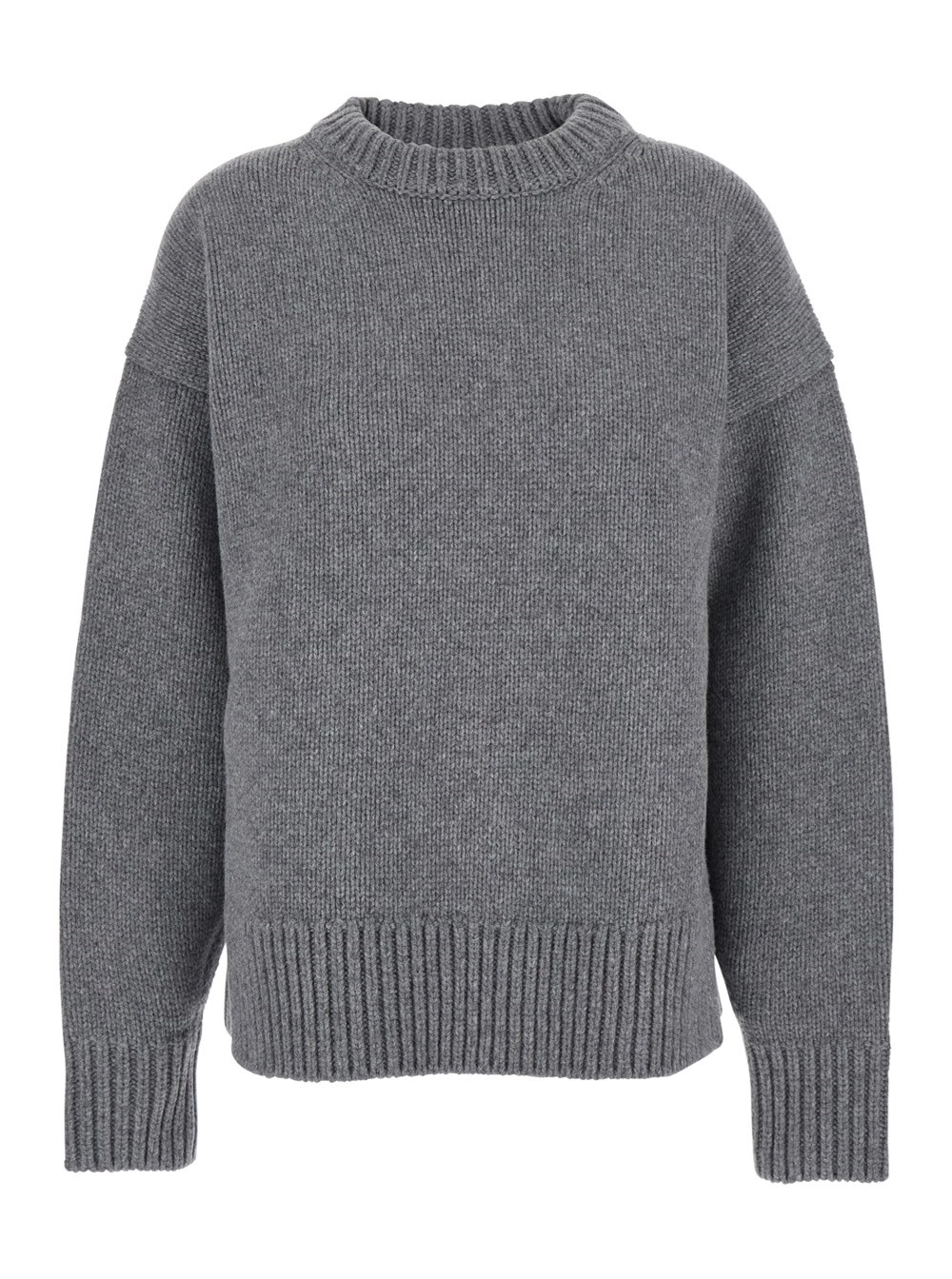 Grauer Pullover "Ophelia" mit überschnittenen Schultern aus Wolle und Kaschmir Damen