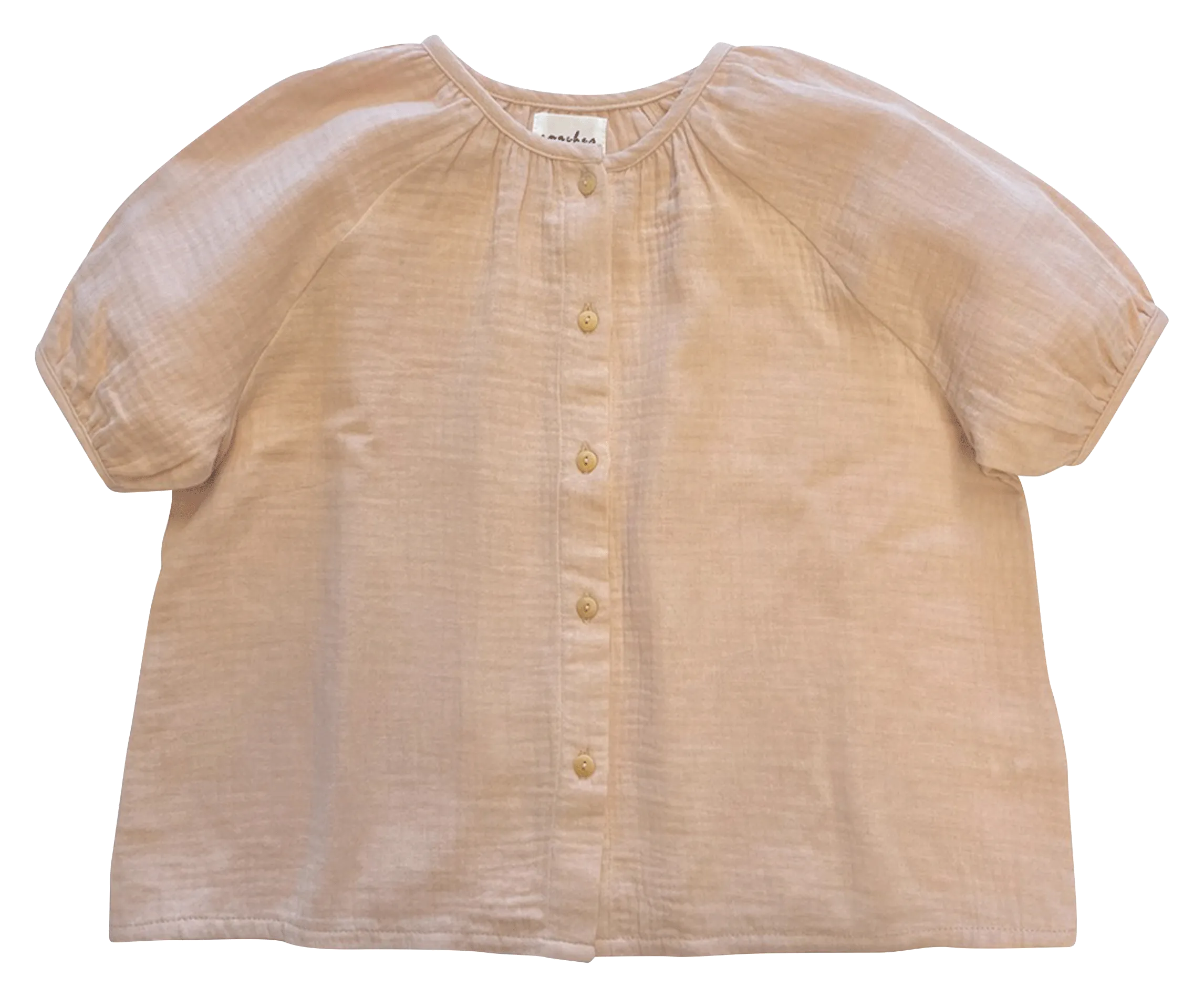 Weite Baumwollbluse mit Rundhalskragen Beige ILONA