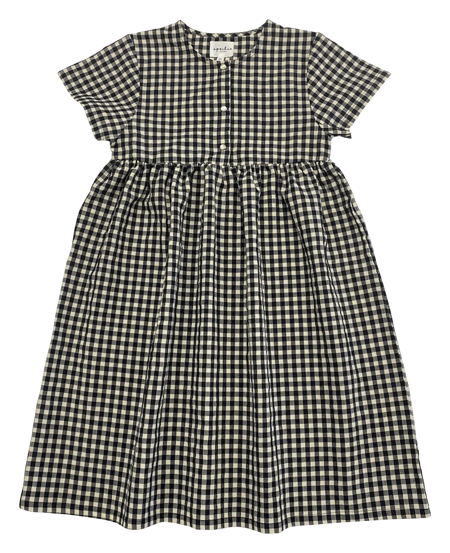 Weites Karokleid mit Rundhalsausschnitt Schwarz SOHAN