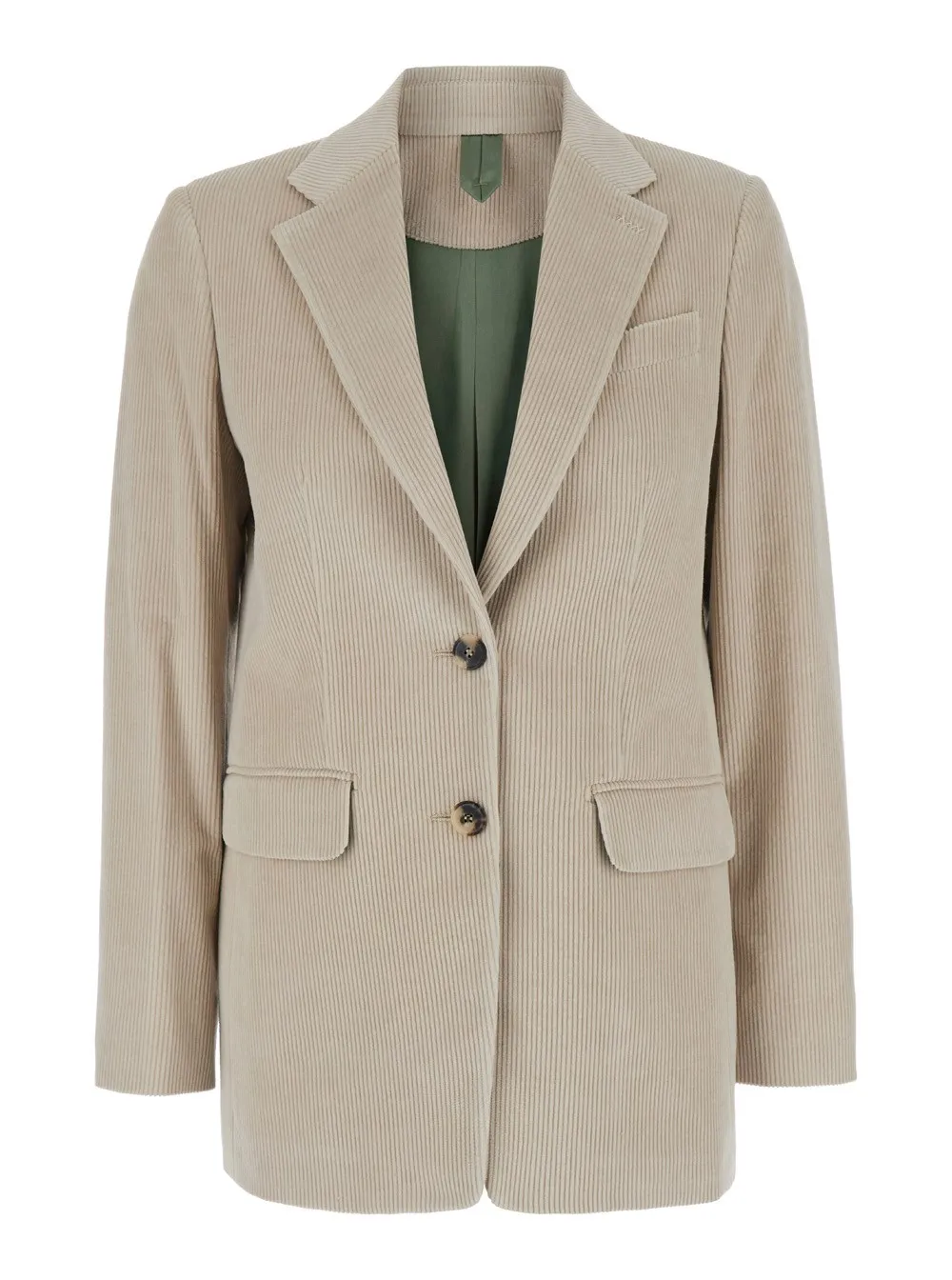 Beigefarbene einreihige Jacke "Kuban" mit gesticktem Revers aus Baumwollmischung Damen