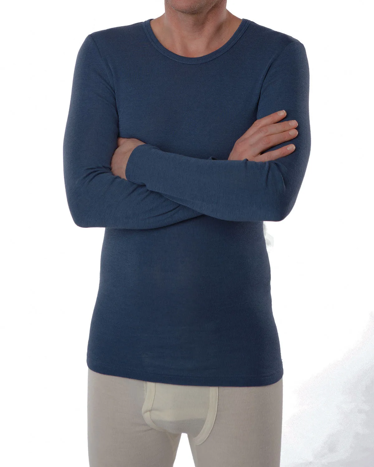 LIVING CRAFTS Herren Unterhemd langarm Shirt kbT Wolle Seide