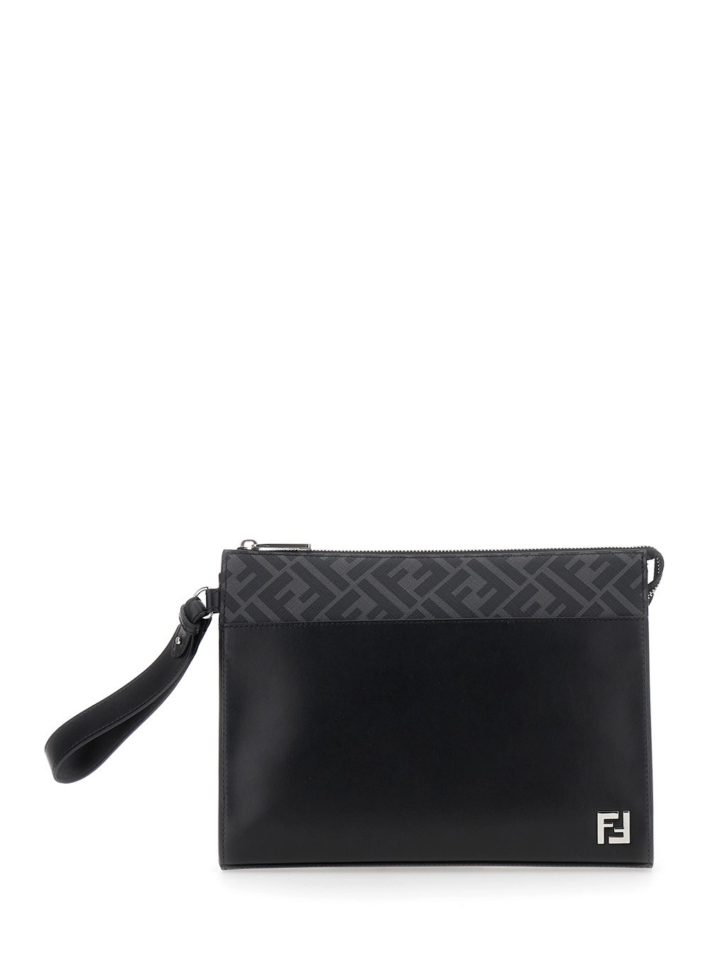 Schwarzes Cltuch mit FF-Motiv und FF-Logoplakette aus Leder Herren