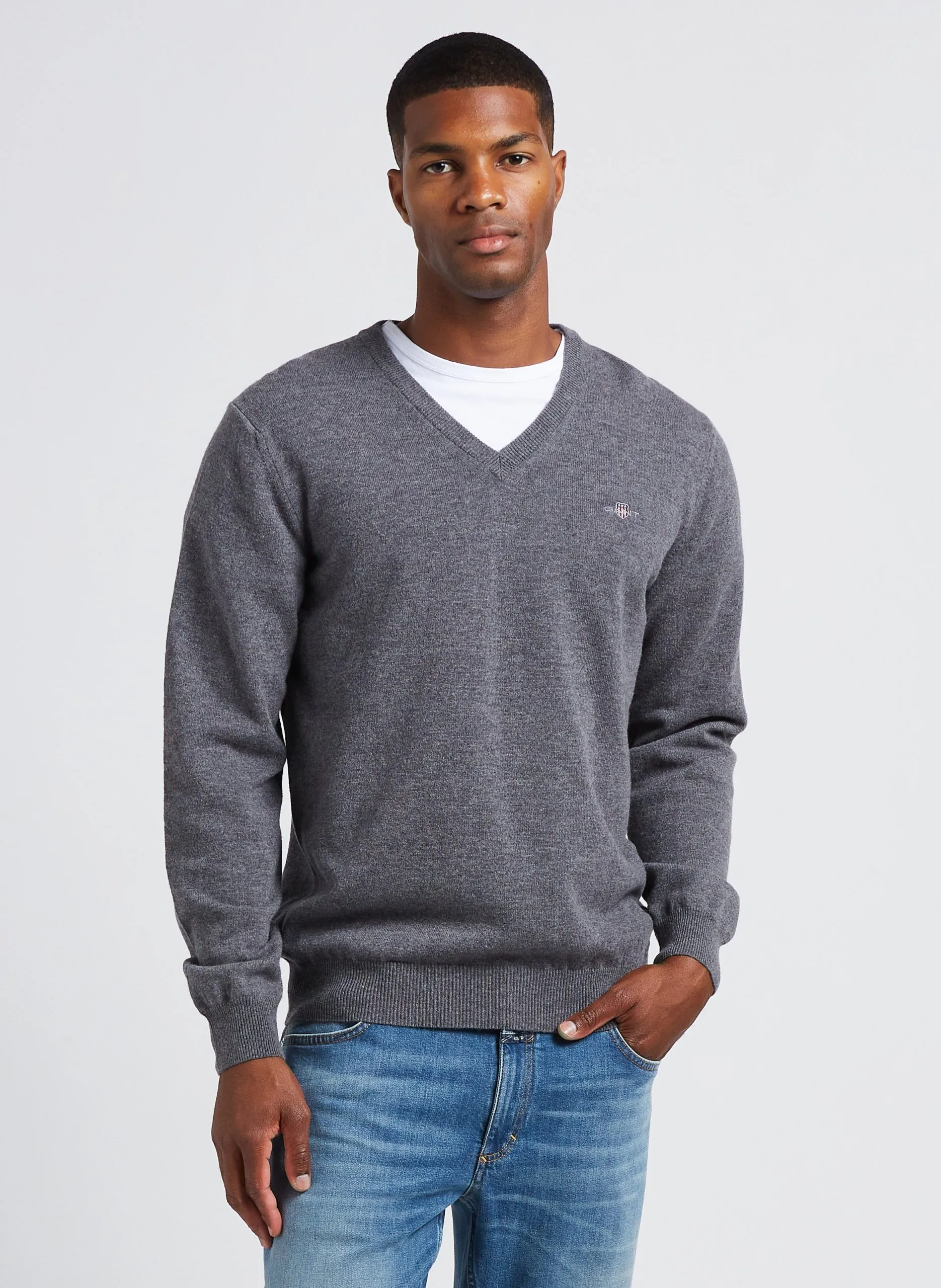 Wollpullover mit V-Ausschnitt Grau