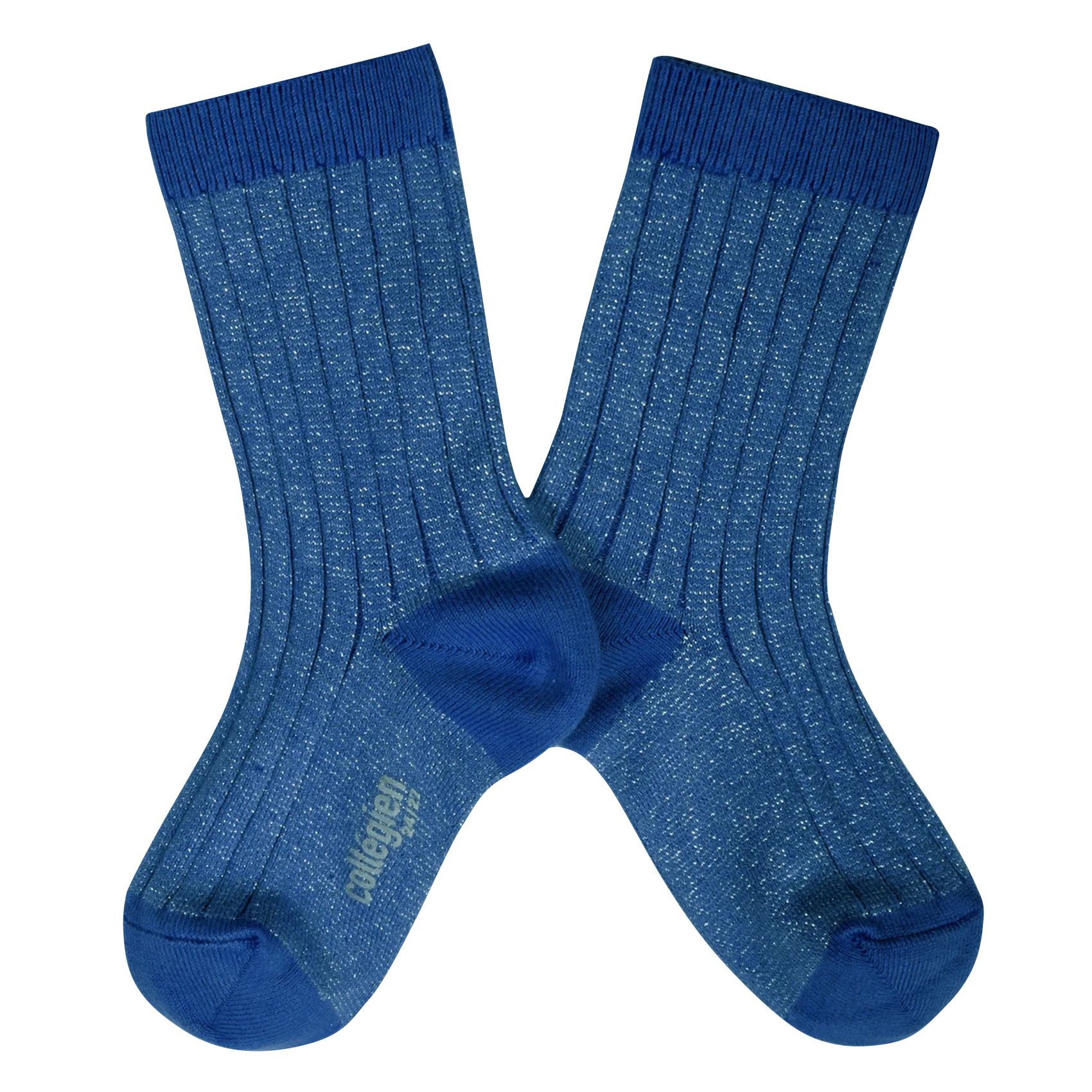 Rippsocken aus Baumwoll-Mix mit Lurex Blau VICTOIRE