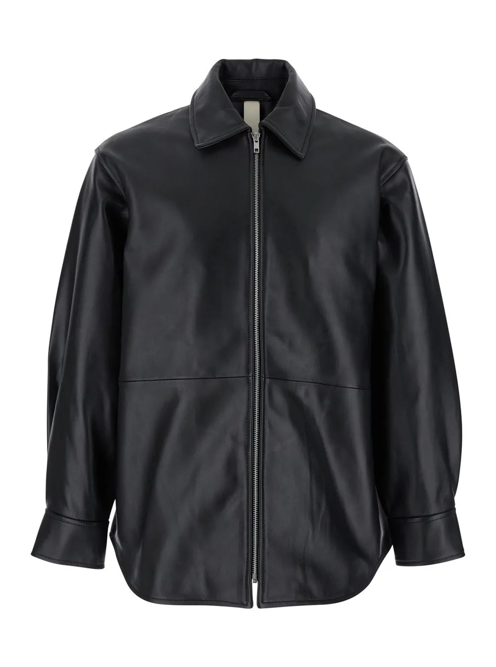 Schwarze Jacke mit klassischem Kragen und überschnittenen Schultern aus Leder Herren