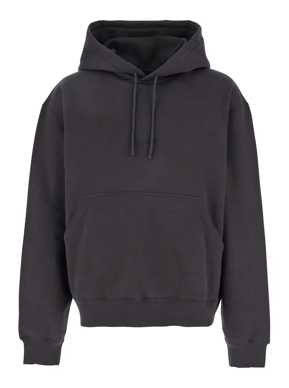 Dunkelgrauer Kapuzenpullover mit Logostickerei auf der Vorderseite aus Baumwolle Herren