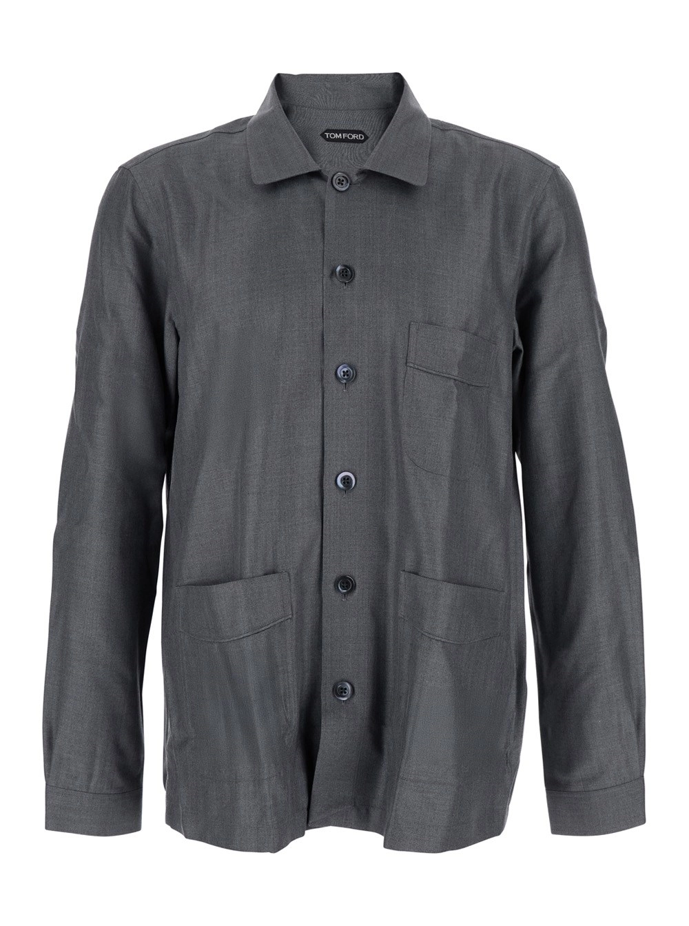 Graues Hemd mit Brusttasche aus Seide Herren