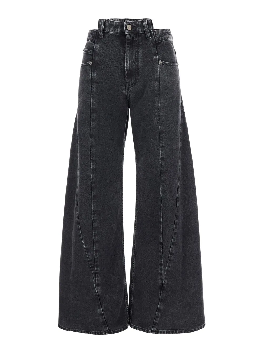 Schwarze Jeans mit weitem Bein und viernahtigem Logo aus Denim Damen