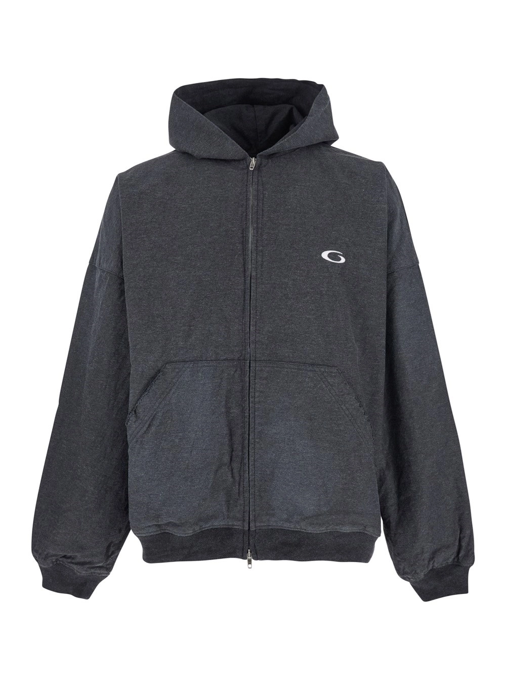 Graues Sweatshirt mit fester Kapuze und Logodetail vorne aus Baumwolle Herren