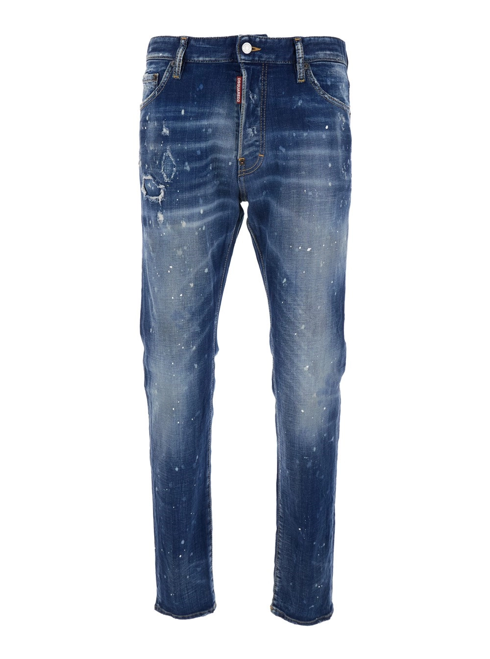 Blaue Jeans "Cool Gut" mit Gürtelschlaufen und bemalten Details aus Denim Herren