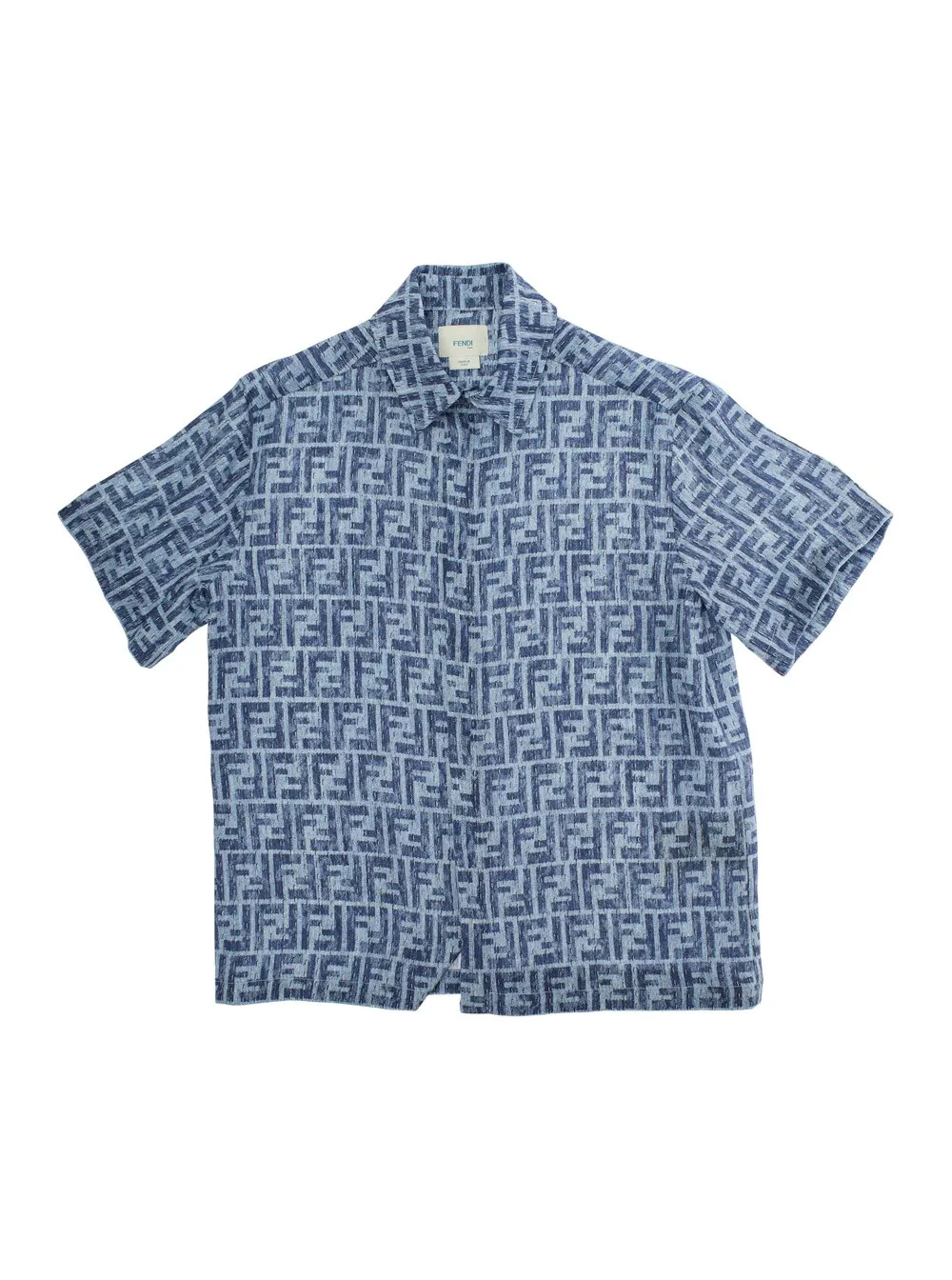 Blaues Hemd mit klassischem Kragen und All-Over-FF-Motiv aus Leinen Jungen