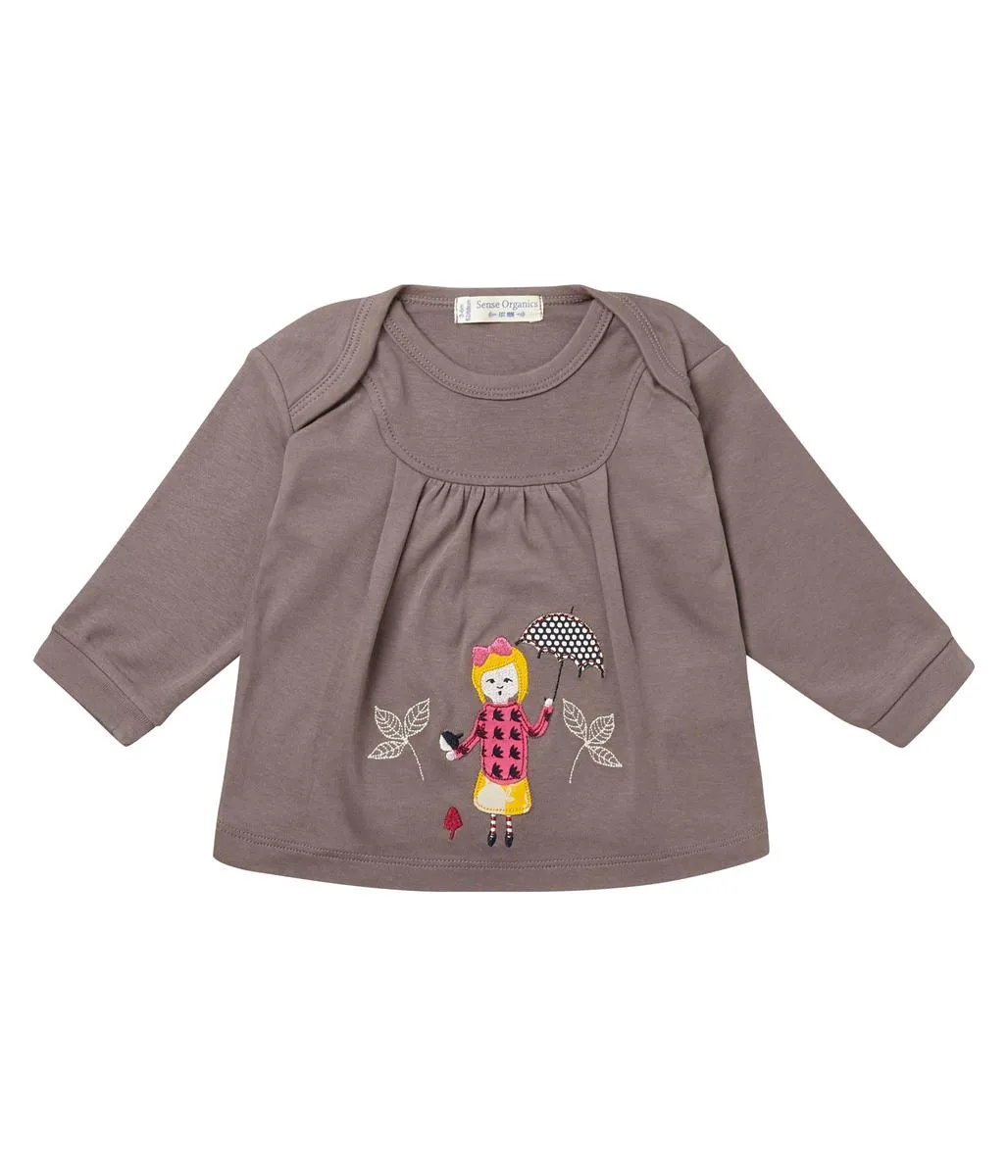 Langarmshirt "Luisa", GOTS-zertifizierte Biobaumwolle, grau mit Applikation