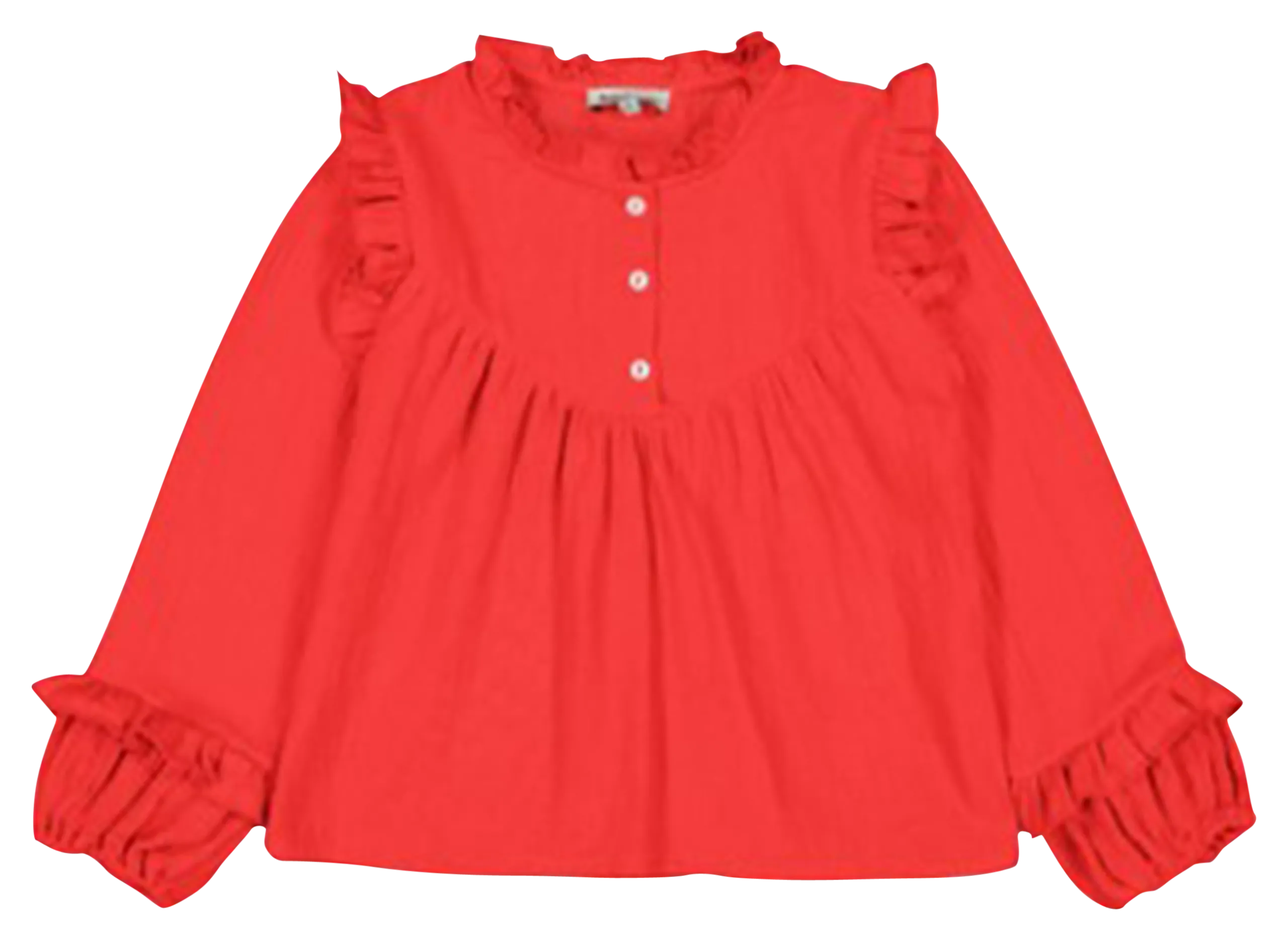 Bluse aus Bio-Baumwollgaze mit Rundhalskragen Rot ROSA