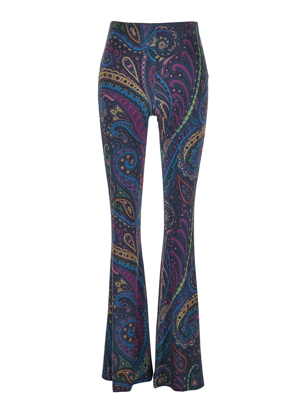 Blaue Schlaghose mit All-Over-Paisley-Druck aus Samt Damen