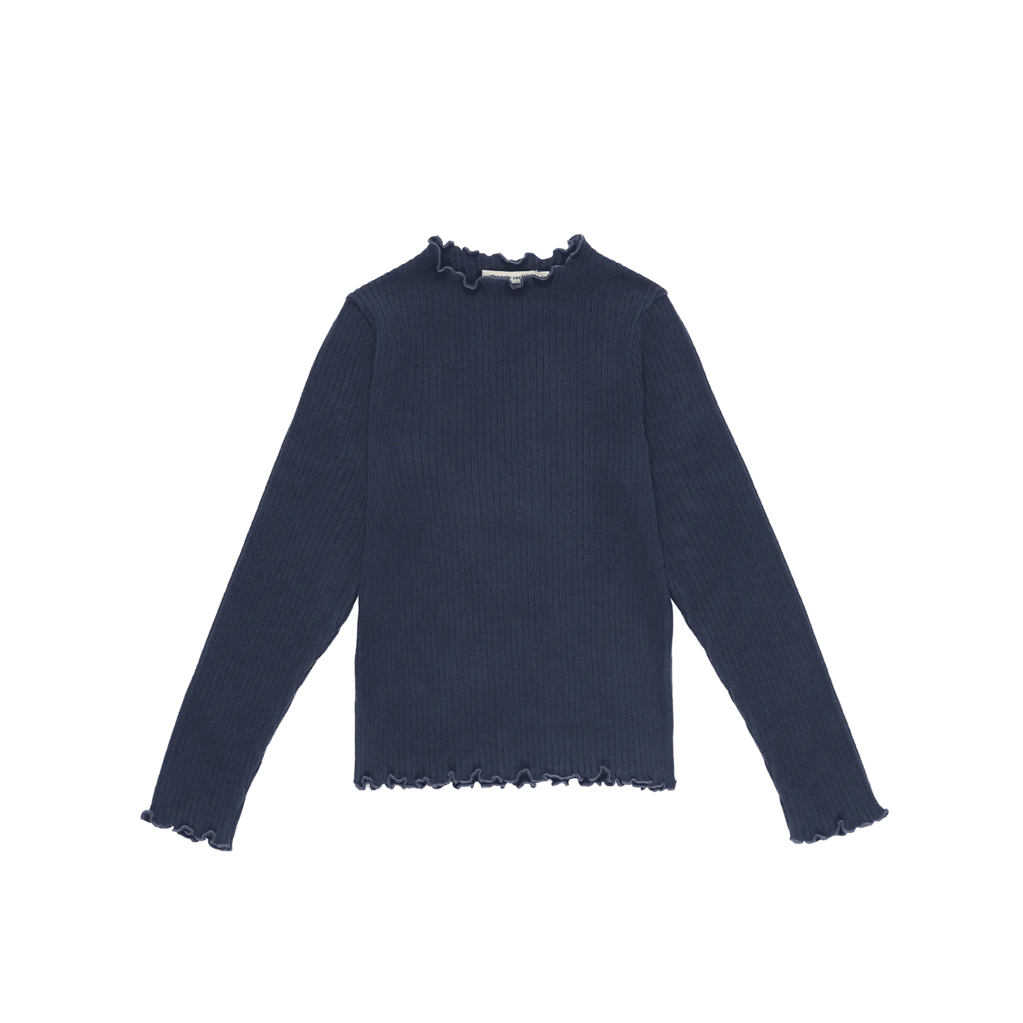 Geripptes Baumwoll-T-Shirt mit Stehkragen Blau BETSY